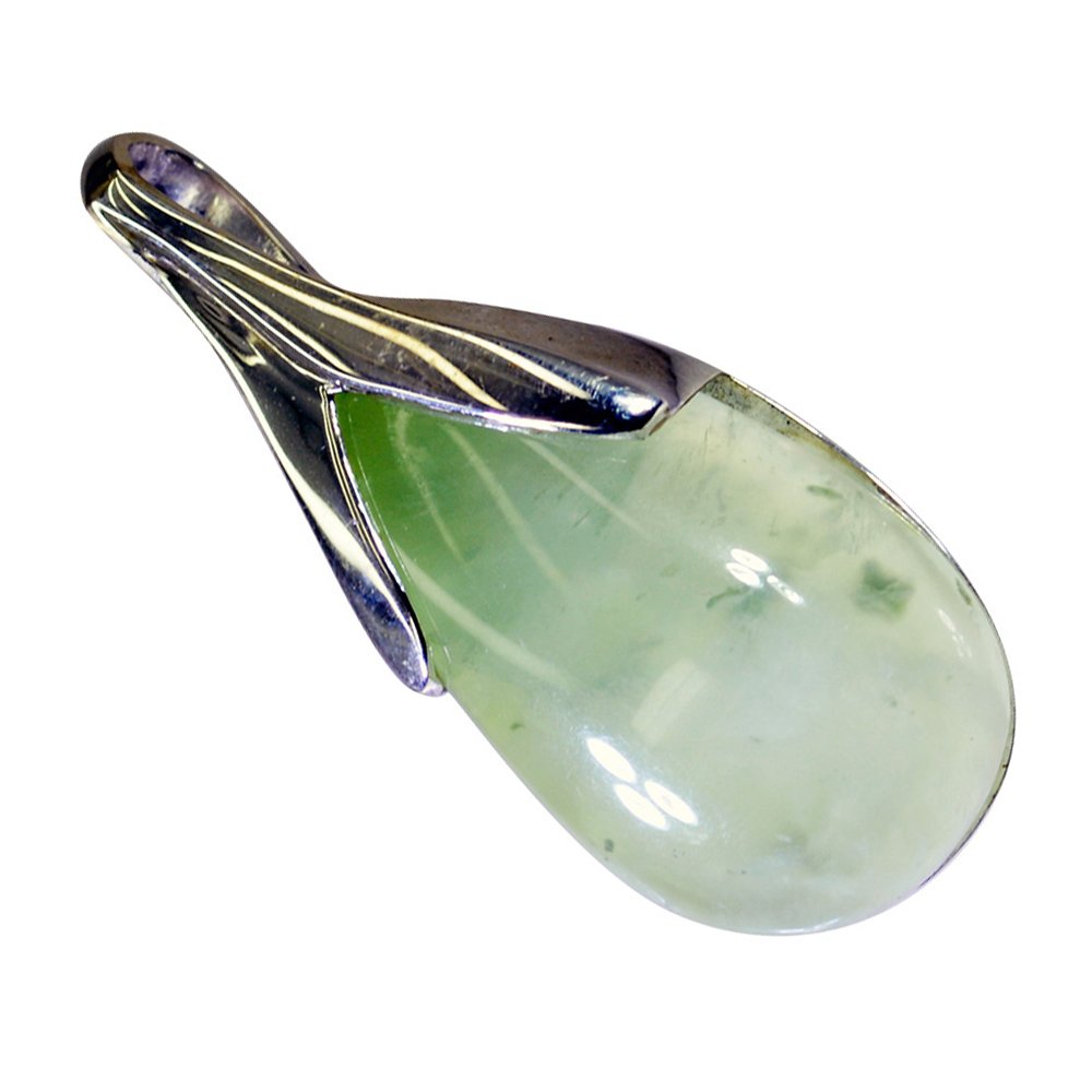Genuine Prehnite Pendant Necklace for Women - 925 Sterling Silver Chakra Healing Crystal Point Jewelry - Perfect for Meditation, Energy Healing & Spiritual Gifts