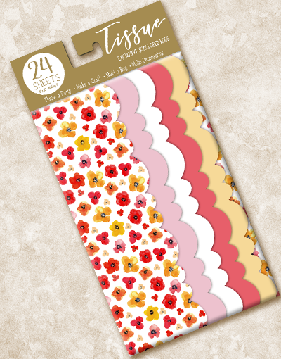 Bright Poppies Scalloped Tissue Paper - Vibrant Floral Decorative Paper for Gift Wrapping, Party Decorations, and DIY Crafts - Perfect for Weddings, Baby Showers & Home Decor