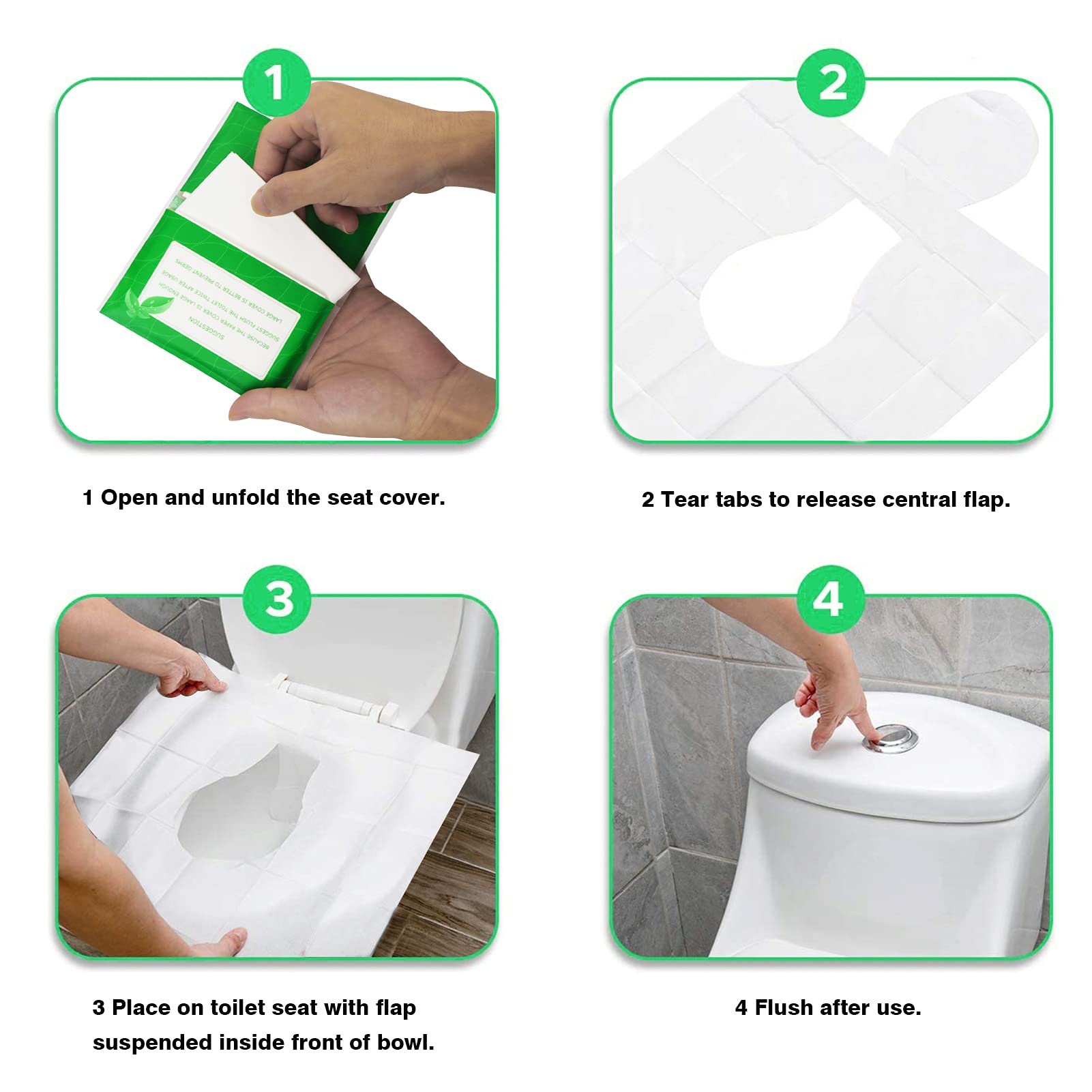 **50-Pack Flushable Disposable Toilet Seat Covers | 22x16.5 Inch Travel Toilet Paper Covers for Adults & Kids | Ideal for Public Restrooms, Airplanes, Camping & Potty Training**