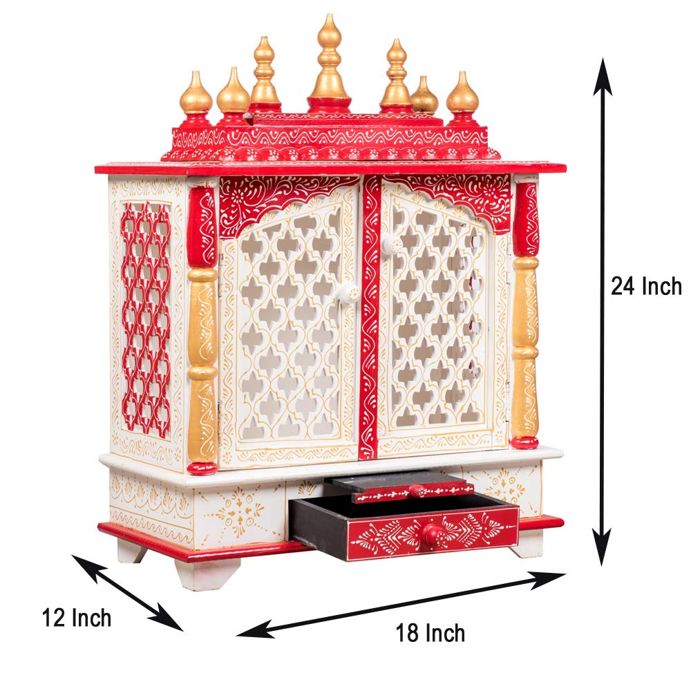 Handcrafted Wooden Home Temple for Pooja - Traditional Indian Mandir with Carved Design - Perfect for Daily Worship, Meditation & Home Decor (05)