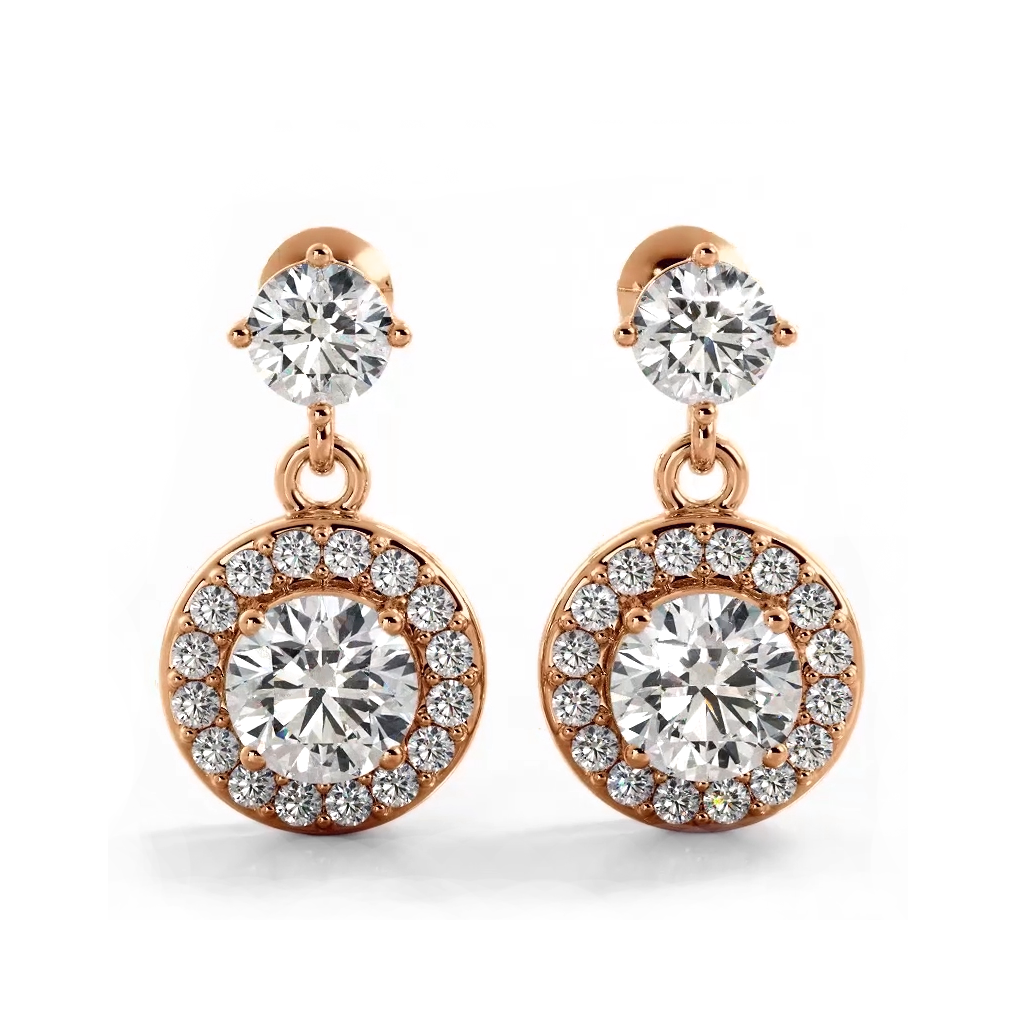 1.0 Carat Round Diamond Heavenly Halo Drop Earrings - Elegant Dangle Earrings for Weddings, Parties & Special Occasions