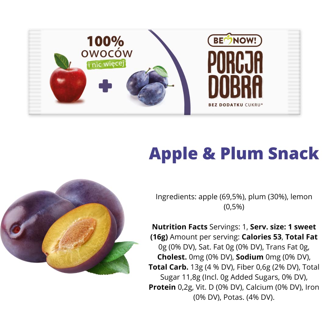 Be Now! Healthy Fruit Bars - Apple & Plum (24 Pack) | 100% Natural Fruit Snacks for Kids & Adults | Sugar Free, Vegan, Non-GMO, Gluten-Free | Perfect for Lunchboxes, Hiking & On-the-Go Snacking