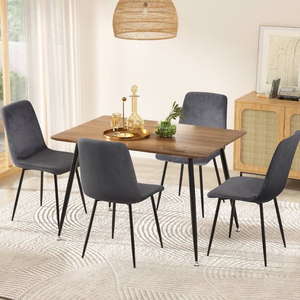 1 Artiss 5-Piece Dining Table Set with 4 Grey Velvet Chairs - Modern Kitchen & Dining Room Furniture for Small Spaces & Apartments