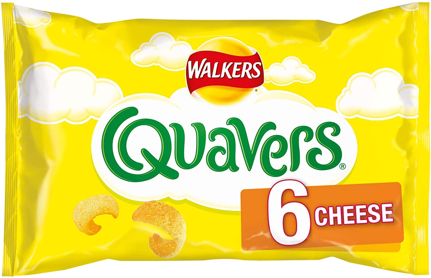 Cheese Quavers Snacks by Walkers - 16.5g x 6 Pack | Crunchy Cheese Flavored Crisps for Parties, Lunchboxes & On-the-Go Snacking