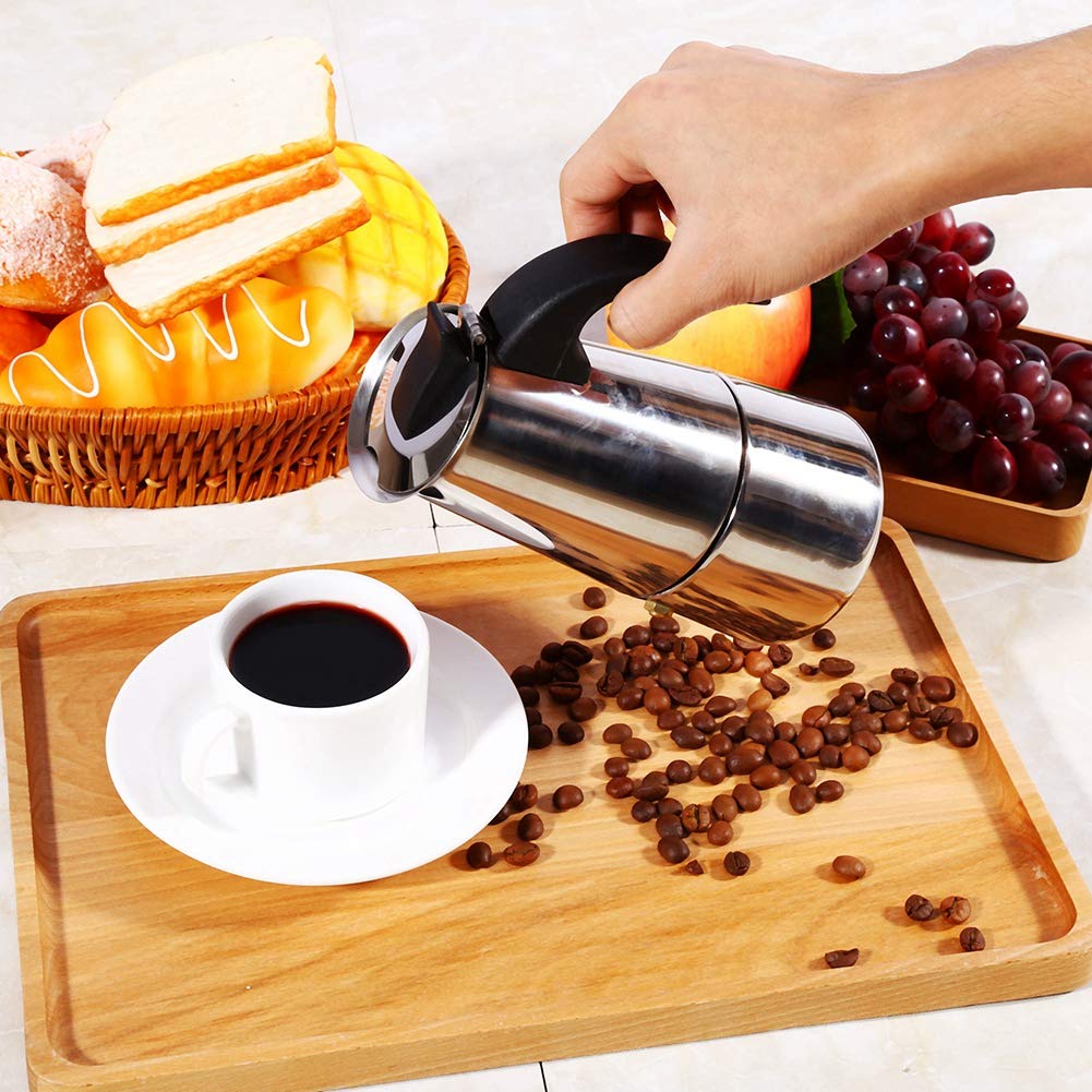 Ejoyous Stovetop Espresso Maker for Induction Cooktop - 100ml/200ml/300ml/450ml Stainless Steel Moka Pot - Perfect for Home, Office & Camping Coffee Brewing (200ml)