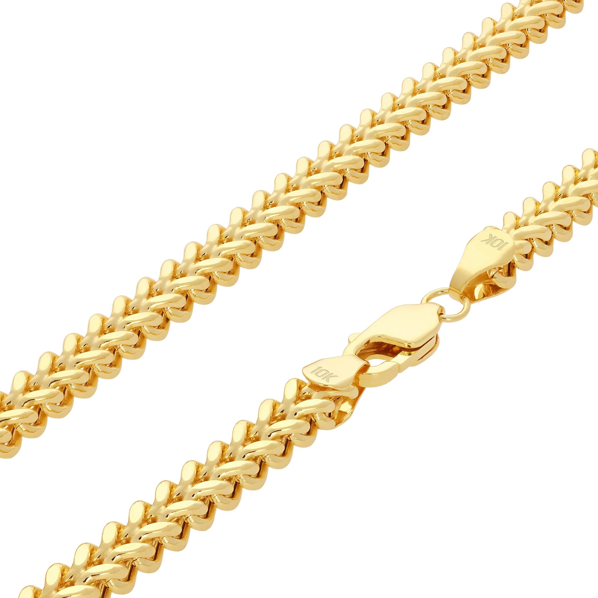 10K Real Yellow Gold Franco Square Box Chain Necklace for Men - 5mm Wheat Chain, 18