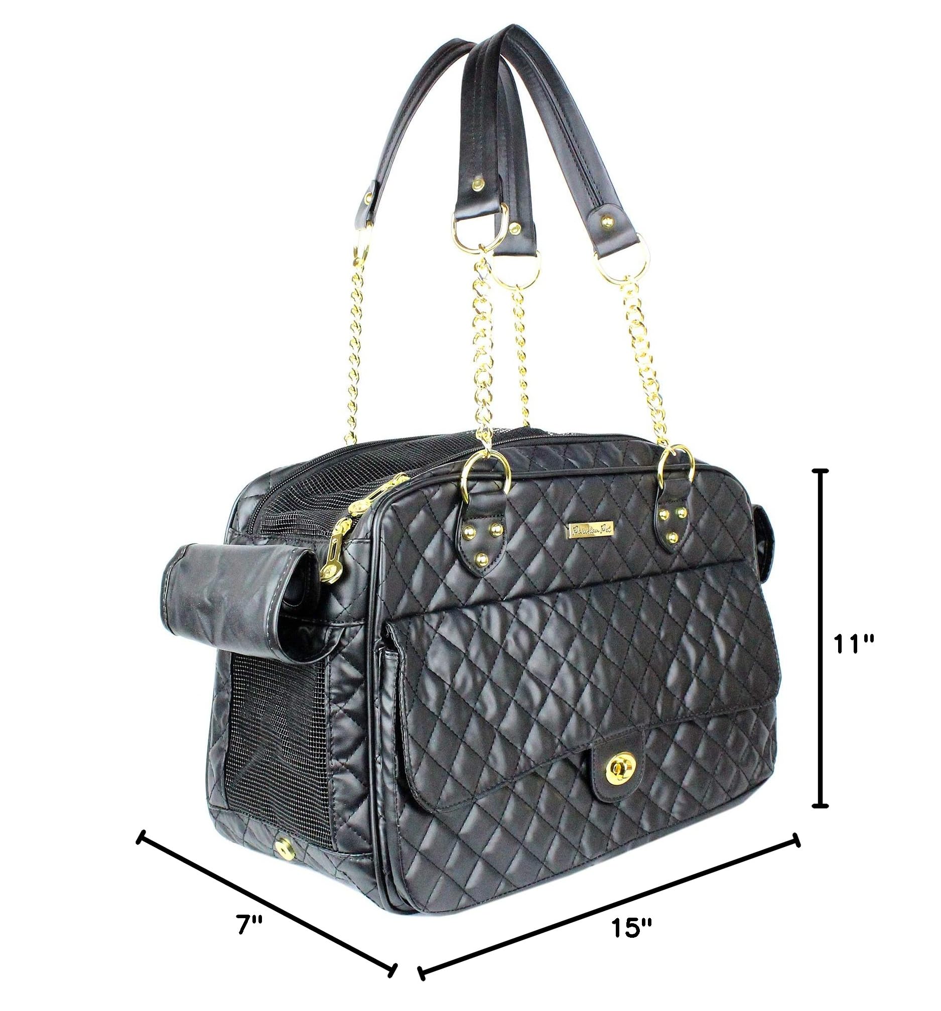 Parisian Pet Dog Purse - Fashionable Breathable Pet Carrier Handbag for Small & Medium Dogs with Golden Chain - Perfect for Travel, Shopping & Outdoor Adventures