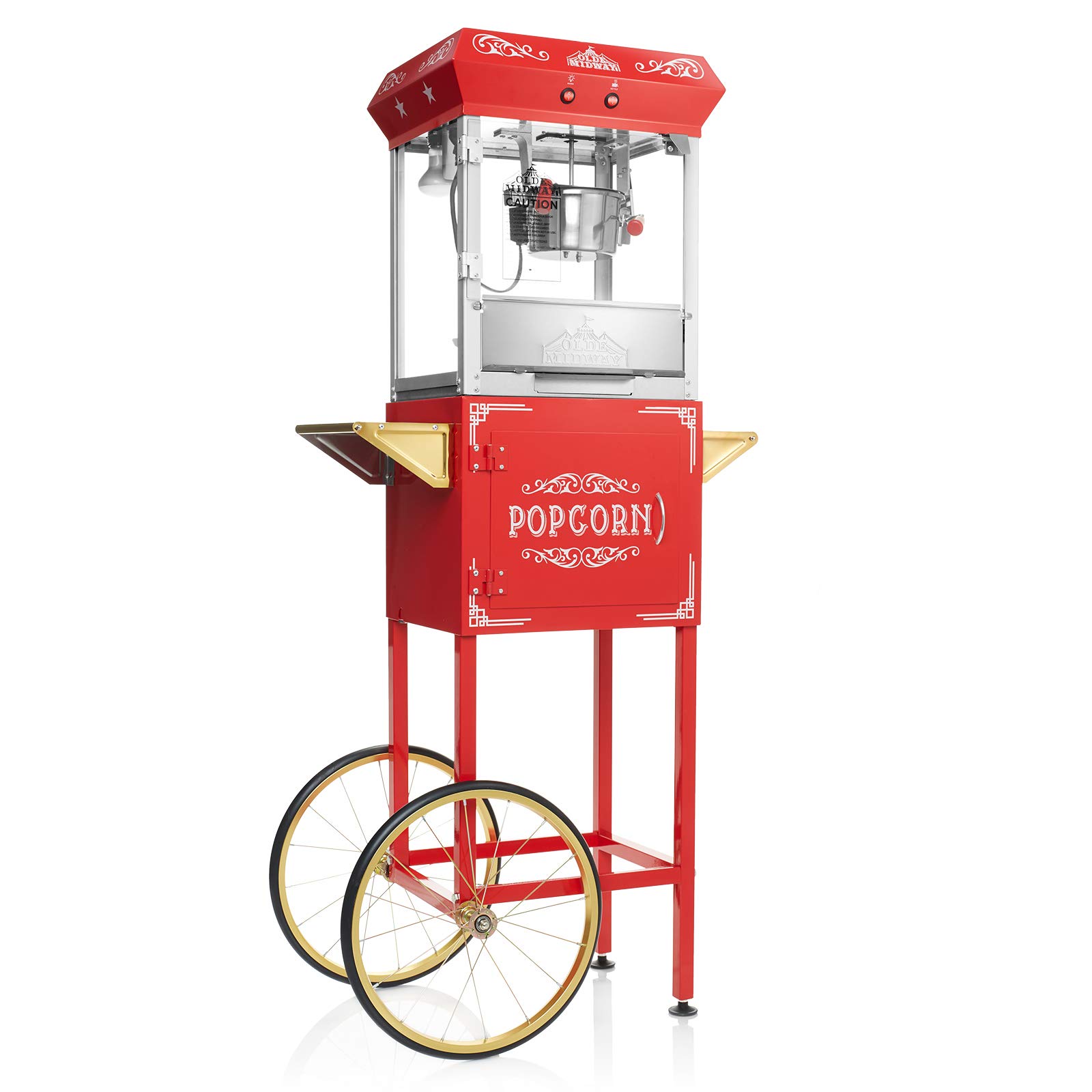 Vintage Style Popcorn Machine Maker with Cart & 6-Ounce Kettle - Olde Midway Commercial Popcorn Popper for Movie Nights, Parties & Carnival Events - Red