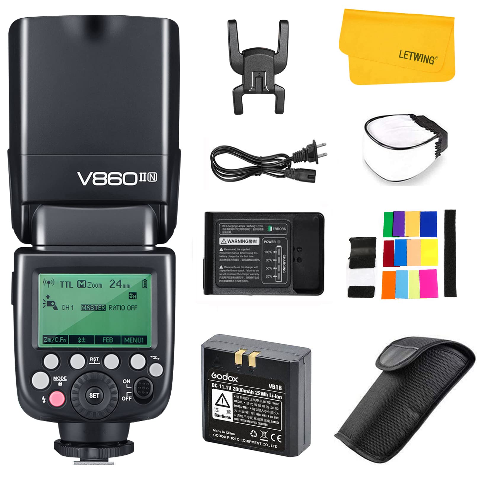 Godox V860II-N TTL Flash for Nikon DSLR Cameras - 2.4G Wireless GN60 Speedlite with 1/8000s HSS, Rechargeable Li-ion Battery (650 Full Power Flashes) - Perfect for Wedding, Portrait & Event Photography