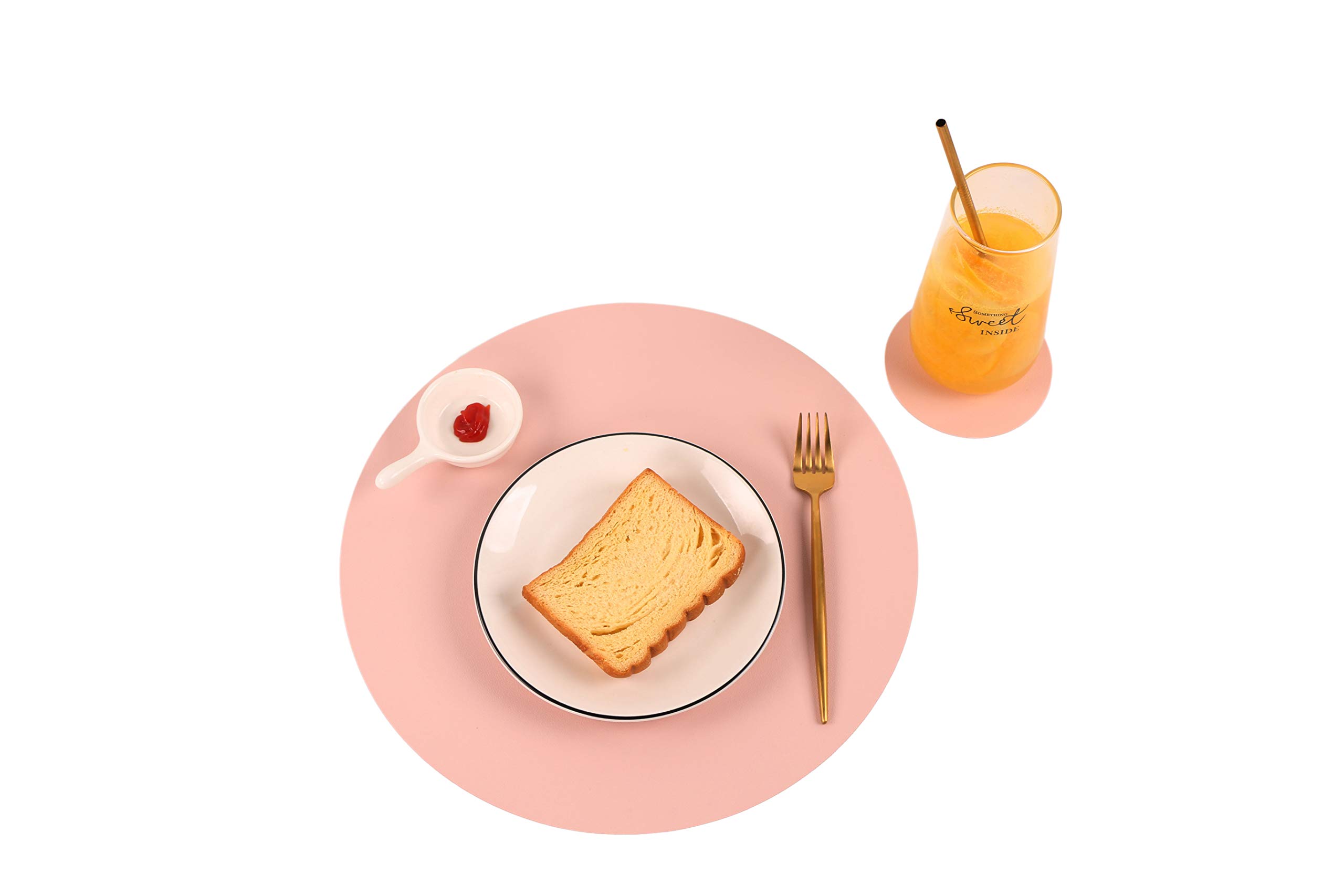 Premium Round Table Placemats and Coasters Set - Waterproof Vinyl Faux Leather Kitchen Dining Mats - Easy to Clean, Non-Slip for Coffee Tables, Kitchen Countertops & Dining Room Decor - Perfect for Home, Office, and Restaurant Use