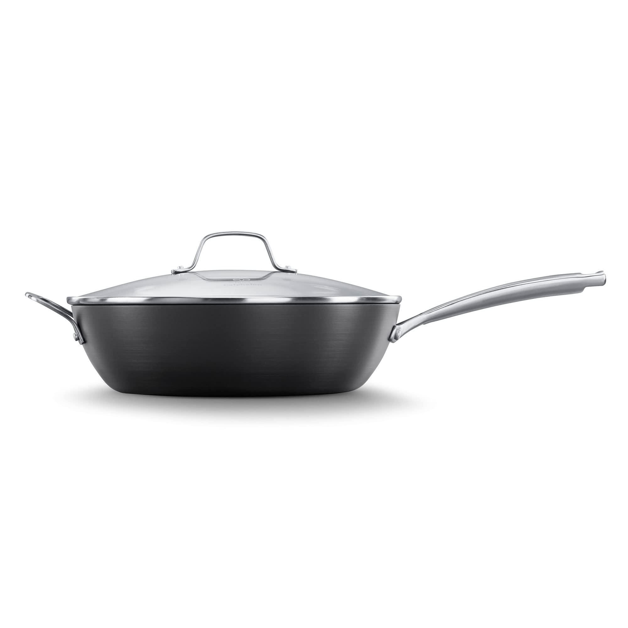 Calphalon Classic Nonstick 12-Inch Jumbo Fryer Omelet Pan with Cover - Gray Cookware for Professional & Home Chefs - Perfect for Frying, Omelets, Pancakes & Stir-Frying