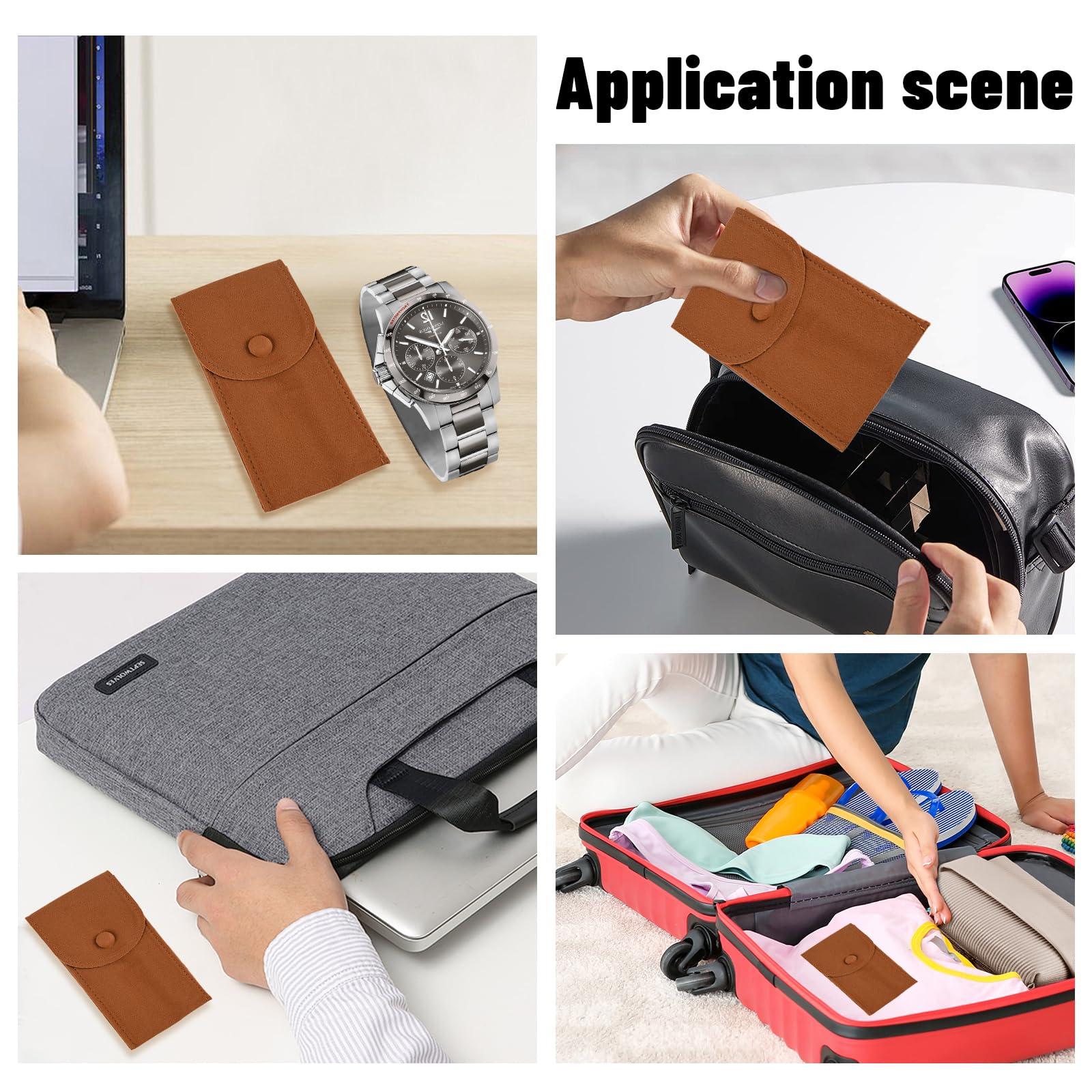 8 Pcs Velvet Watch Pouch - Premium Portable Travel Watch Case with Snap Button, Luxury Jewelry Organizer & Gift Bag for Men Women (Sienna) - Perfect for Travel, Storage & Gifting