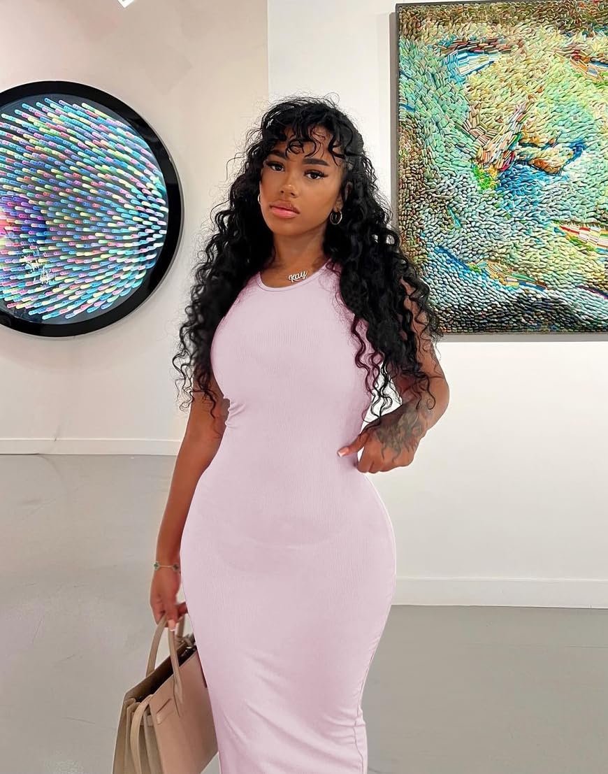 Relety Women's Bodycon Maxi Dress - Ribbed Lounge Tank Long Dress with Elegant Halter Neck, Sleeveless Summer Casual Dress for Beach, Party & Night Out