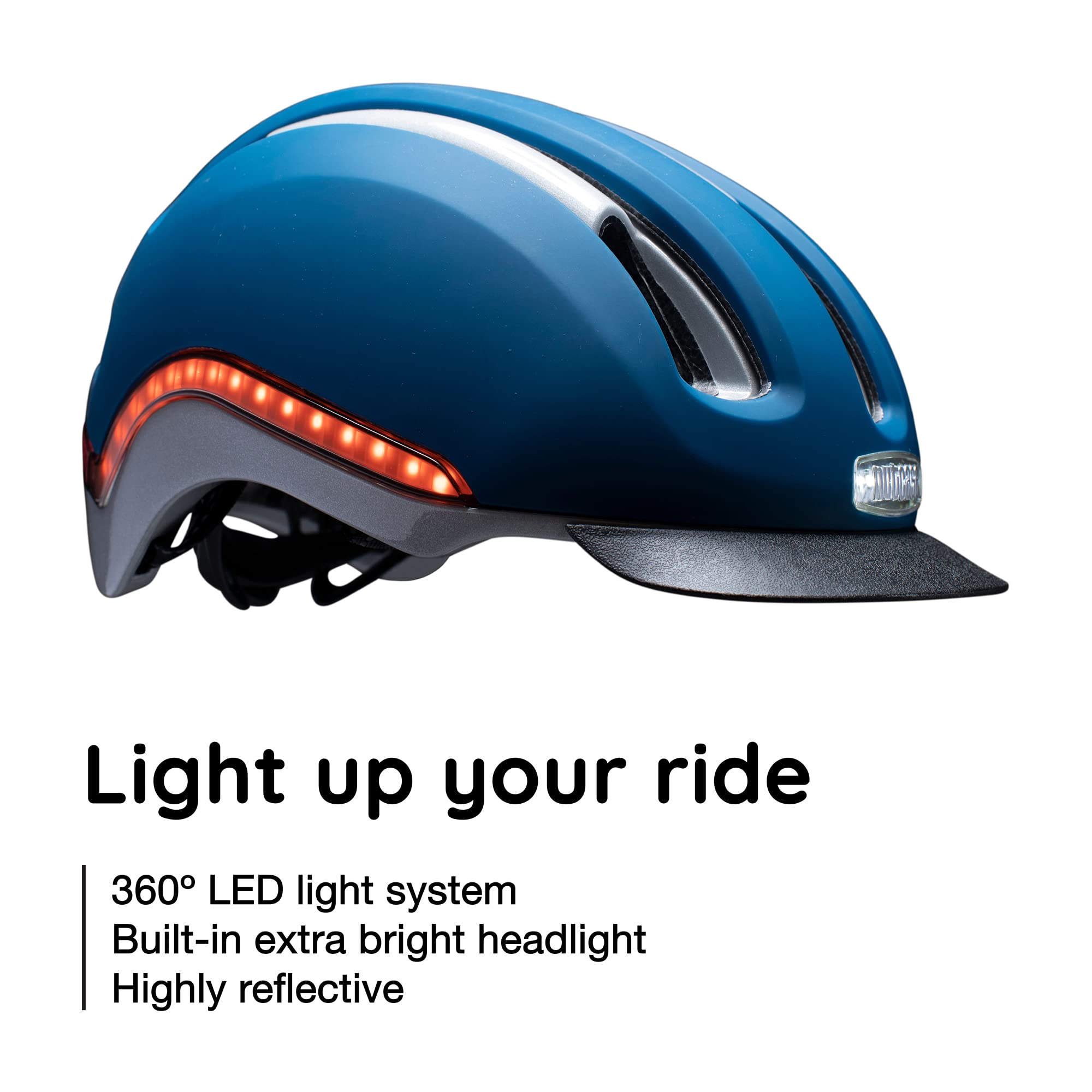Nutcase VIO Bike Helmet with LED Lights & MIPS Protection - Lightweight Adult Cycling Helmet for Road Biking, Commuting & Urban Safety - Navy Blue Small/Medium (54-58cm) - Perfect for Night Rides & City Cycling