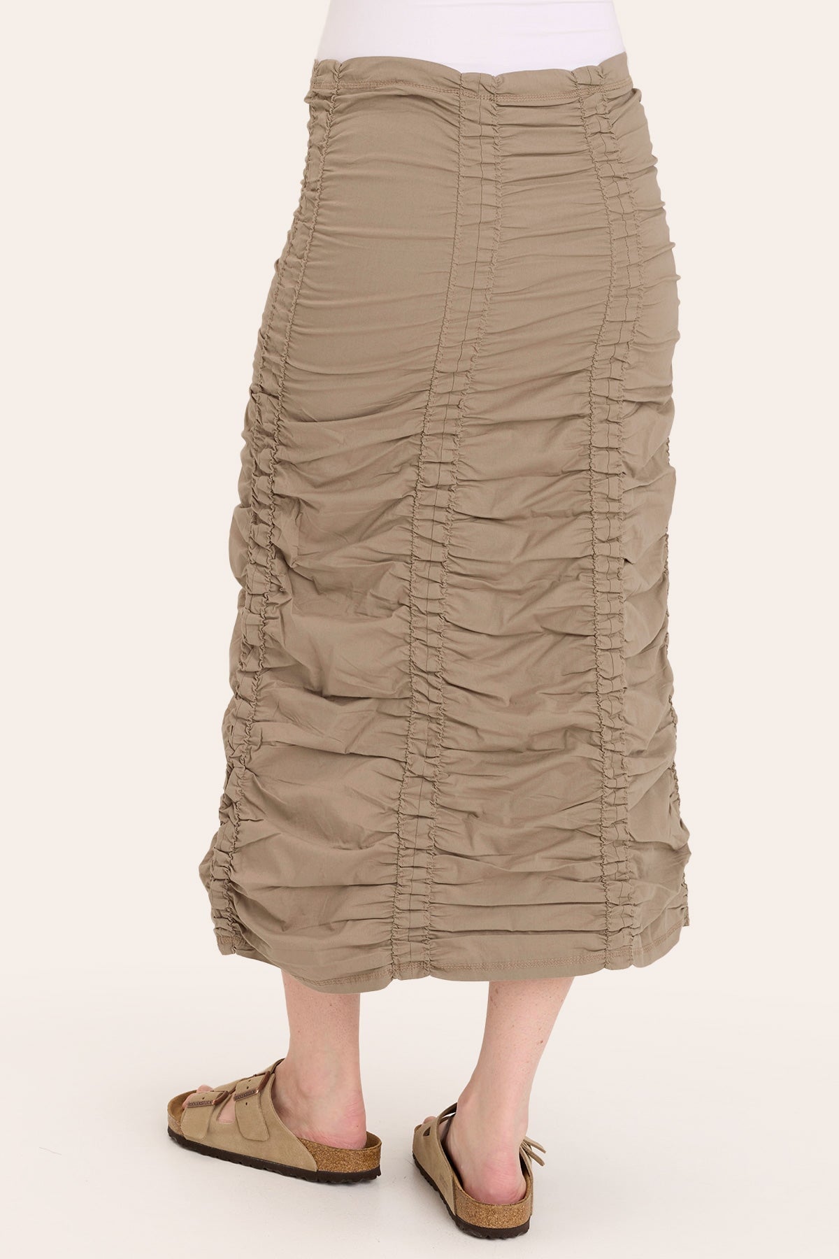 Double Shirred Panel Skirt - Women's High Waist Flowy Midi Skirt with Elastic Waistband | Perfect for Casual Wear, Office Outfits & Summer Dresses