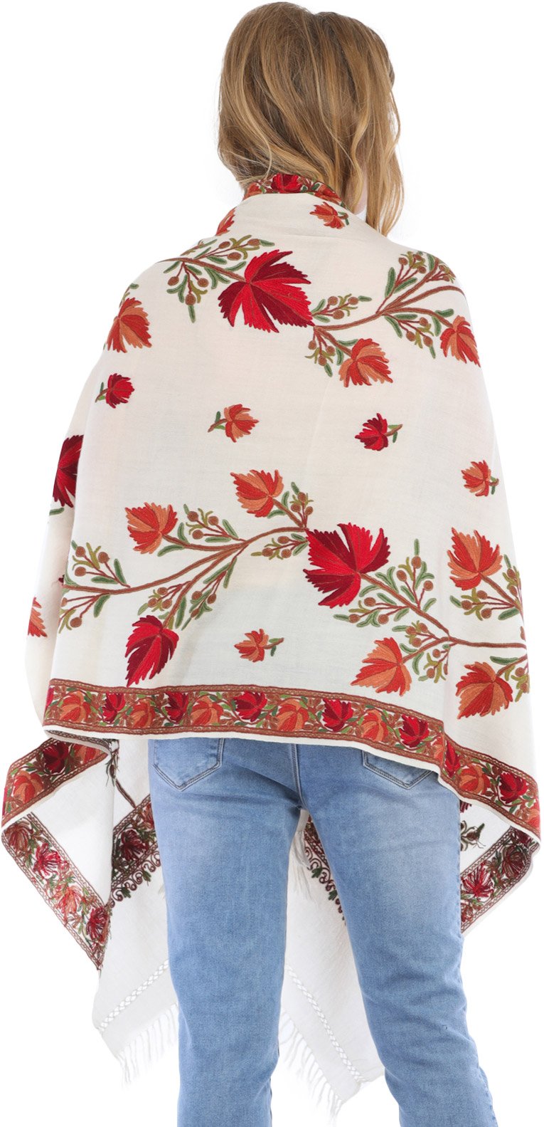 Luxury Kashmir Pashmina Stole with Ari-Embroidered Design – Perfect for Weddings, Parties & Winter Fashion