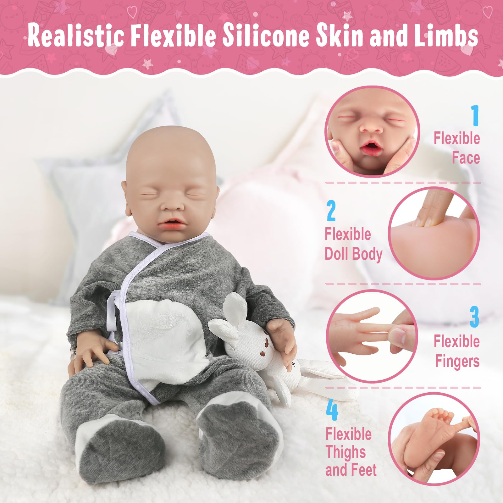 Vollence 18 Inch Realistic Lifelike Sleeping Baby Doll - Full Silicone Newborn Boy with Closed Eyes | Ultra Real Baby Doll for Collectors, Photography Props, Therapy & Gift Giving