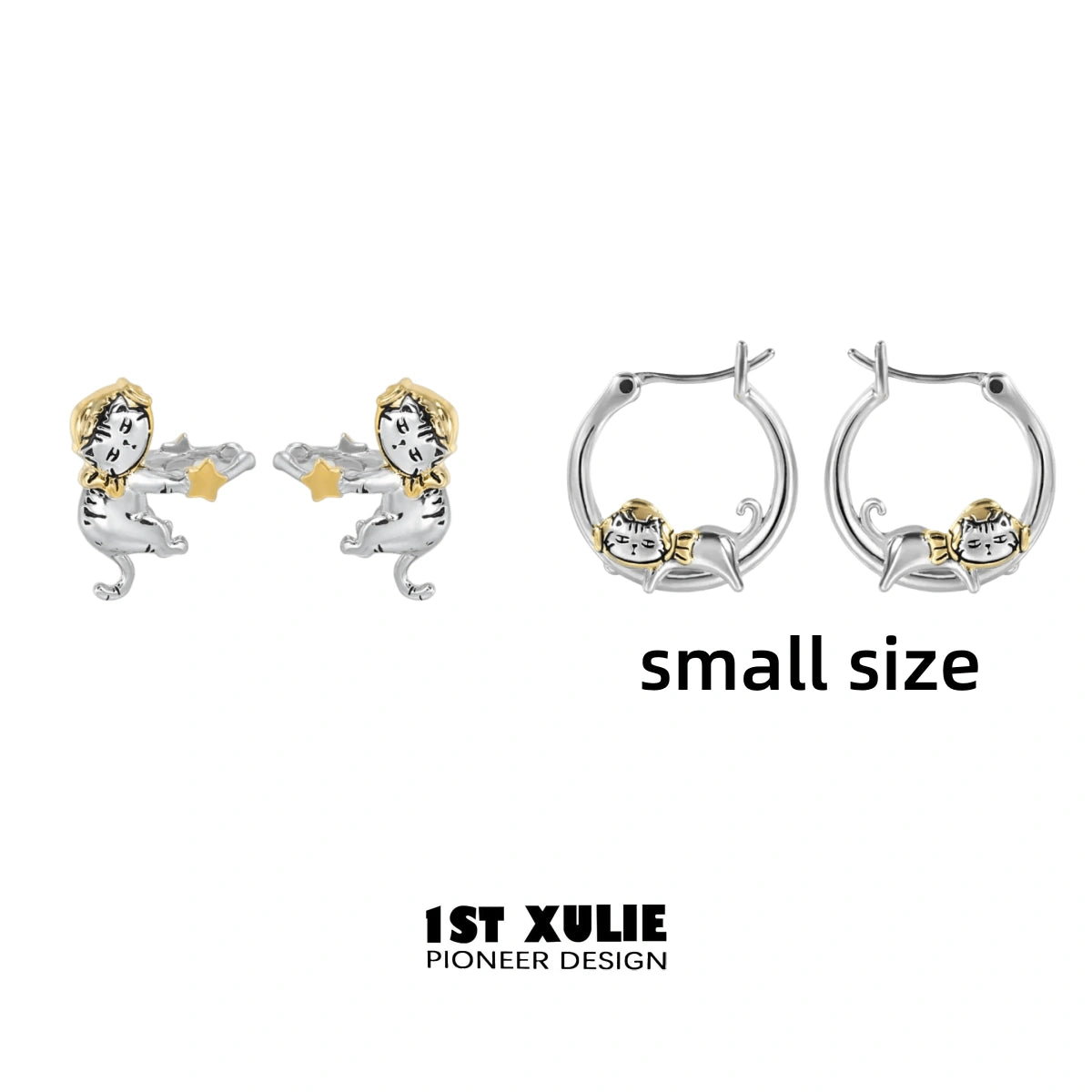 18K Gold Plated Graffiti Kitten Ear Clips - Trendy Cat Earrings for Women, Girls | Perfect for Casual Wear, Parties & Gifts