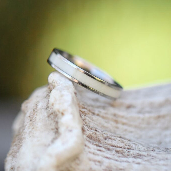 3-5 Days Fast Shipping Women's 4mm Thin Titanium White Antler Ring - Elegant Jewelry for Everyday Wear, Gifts & Special Occasions