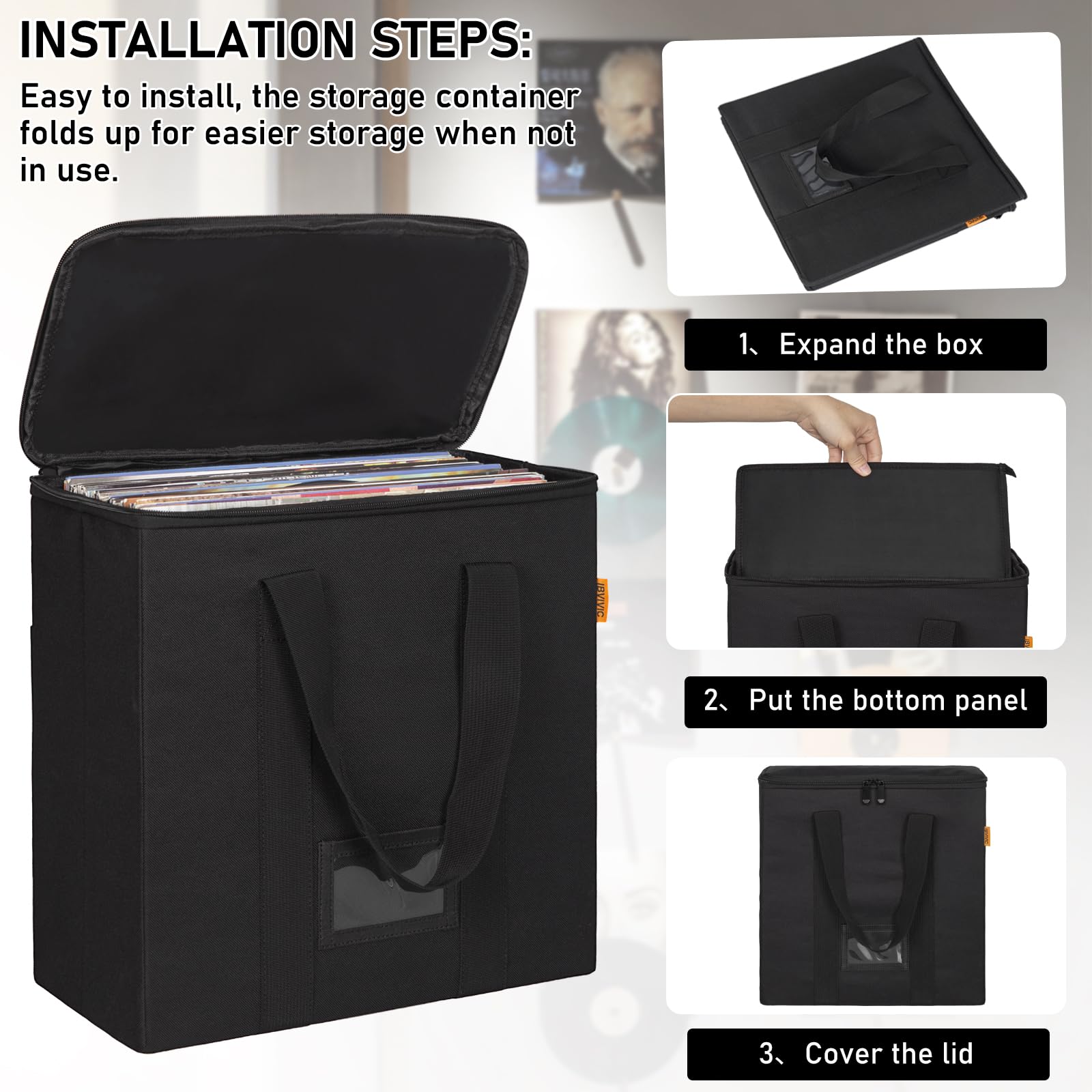 Vinyl Record Storage Box with Lids & Handle - 12 Inch LP Album Organizer Case for DJs & Music Collectors - Perfect for Home, Studio & Travel