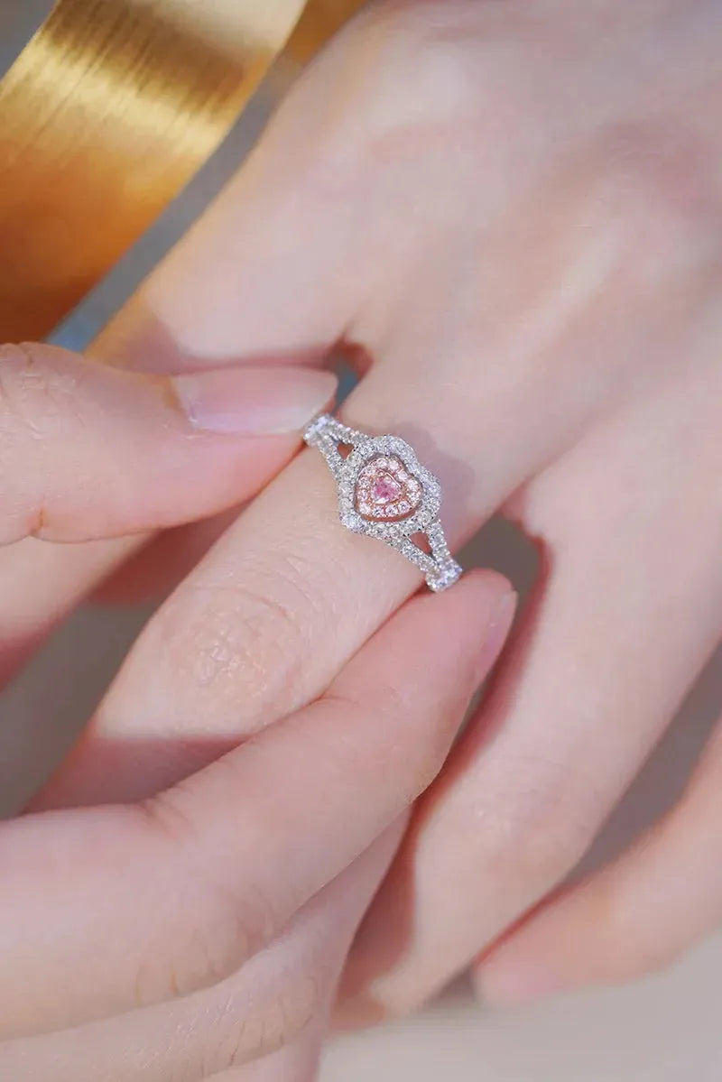 18K White Gold Romantic Heart Pink Diamond Engagement Ring for Women - Real Natural Diamond Wedding Jewelry - Perfect for Proposals, Anniversaries & Special Occasions