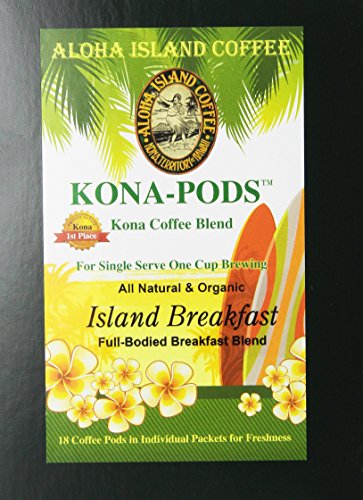 Premium Kona Coffee Blend - Island Breakfast Flavor | 18 Soft Coffee Pods Compatible with Senseo & All Soft Pod Brewers | Includes Reusable K-Cup Adapter | Perfect for Morning Brew & Office Use
