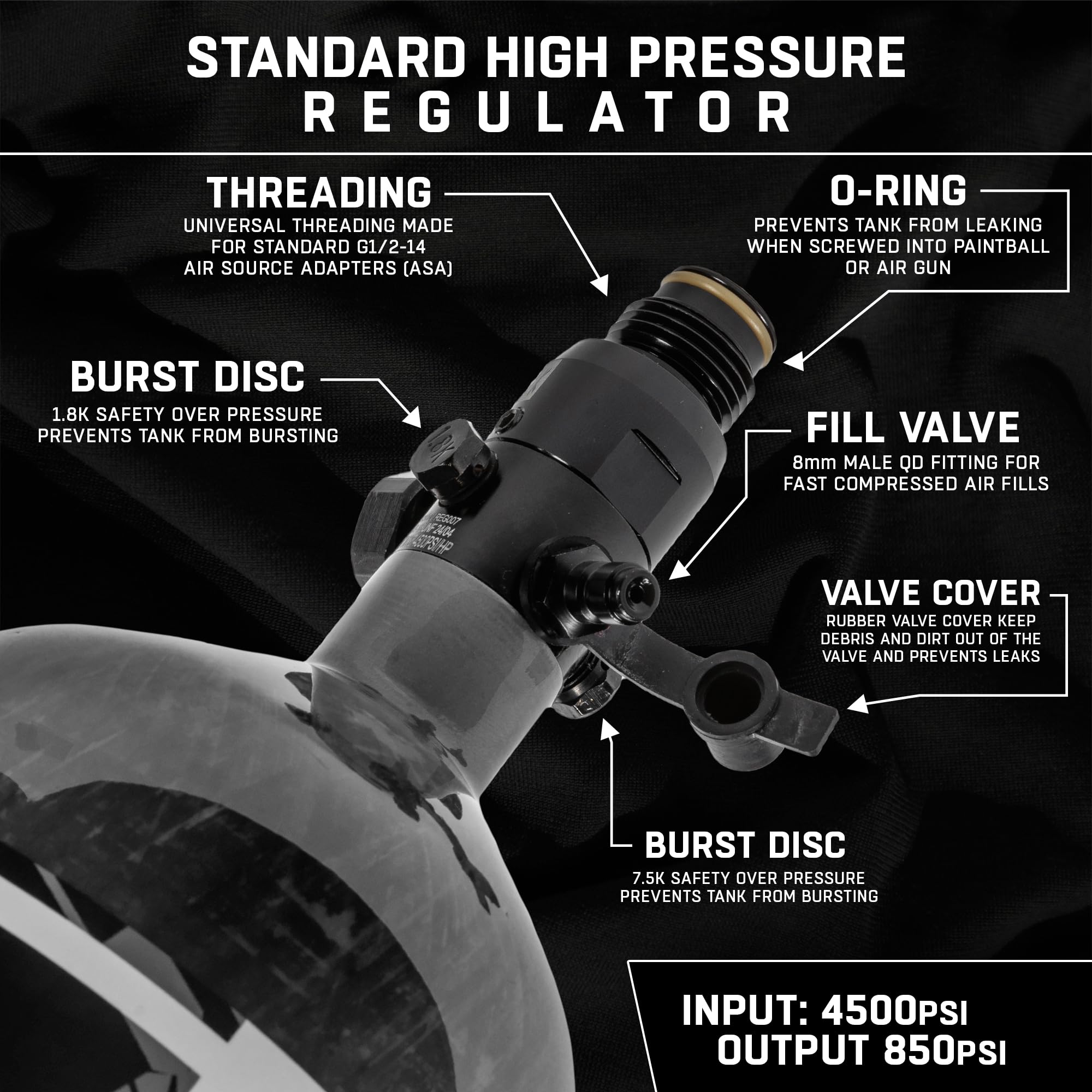 HK Army Aerolite Carbon Fiber HPA Paintball Tank Air System - 48ci/4500psi - Lightweight High Pressure Air Tank for Paintball & Airsoft Games, Outdoor Sports & Tactical Training