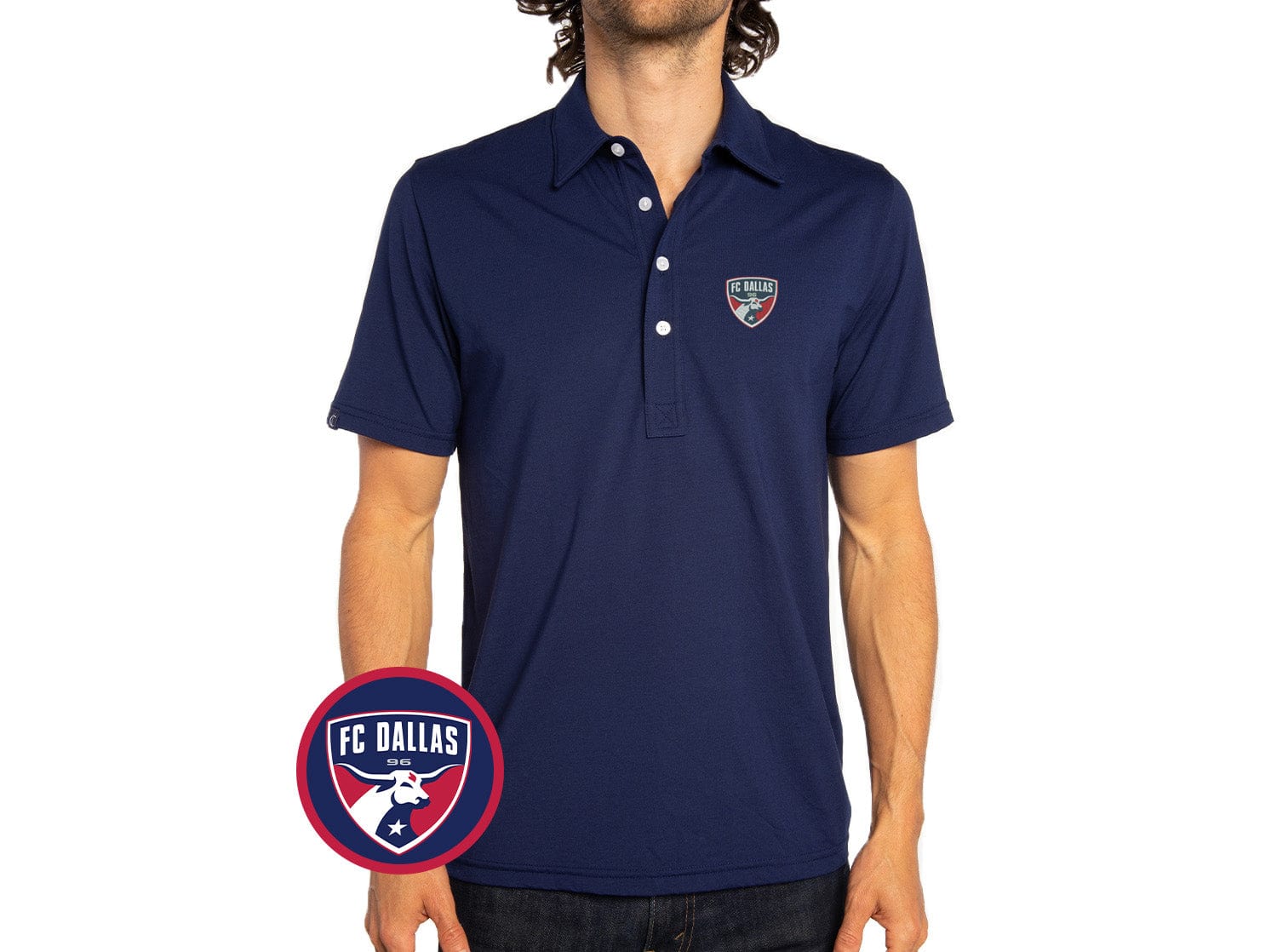 FC Dallas Performance Range Polo Shirt with Embroidered Badge - Navy Blue - Men's Athletic Fit for Soccer Training & Casual Wear