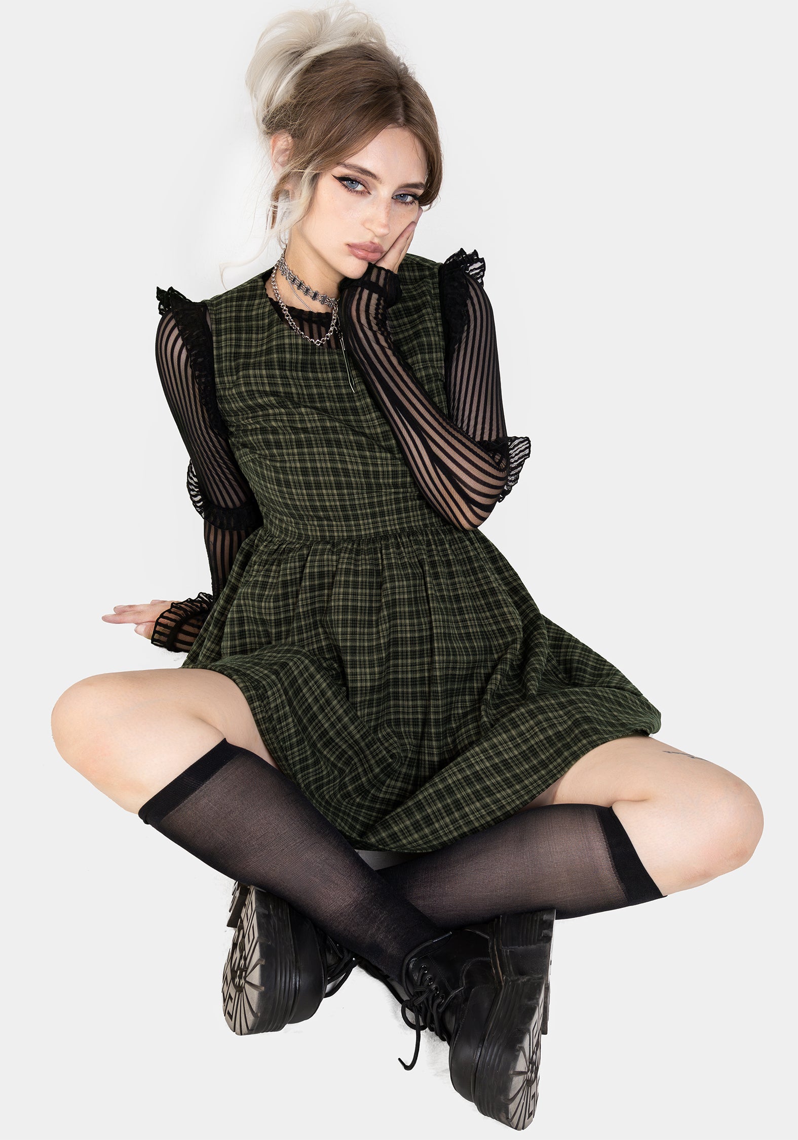 Sabine Check Mini Skater Dress - Women's Floral Print A-Line Swing Dress for Casual Wear, Date Night & Party Outfits