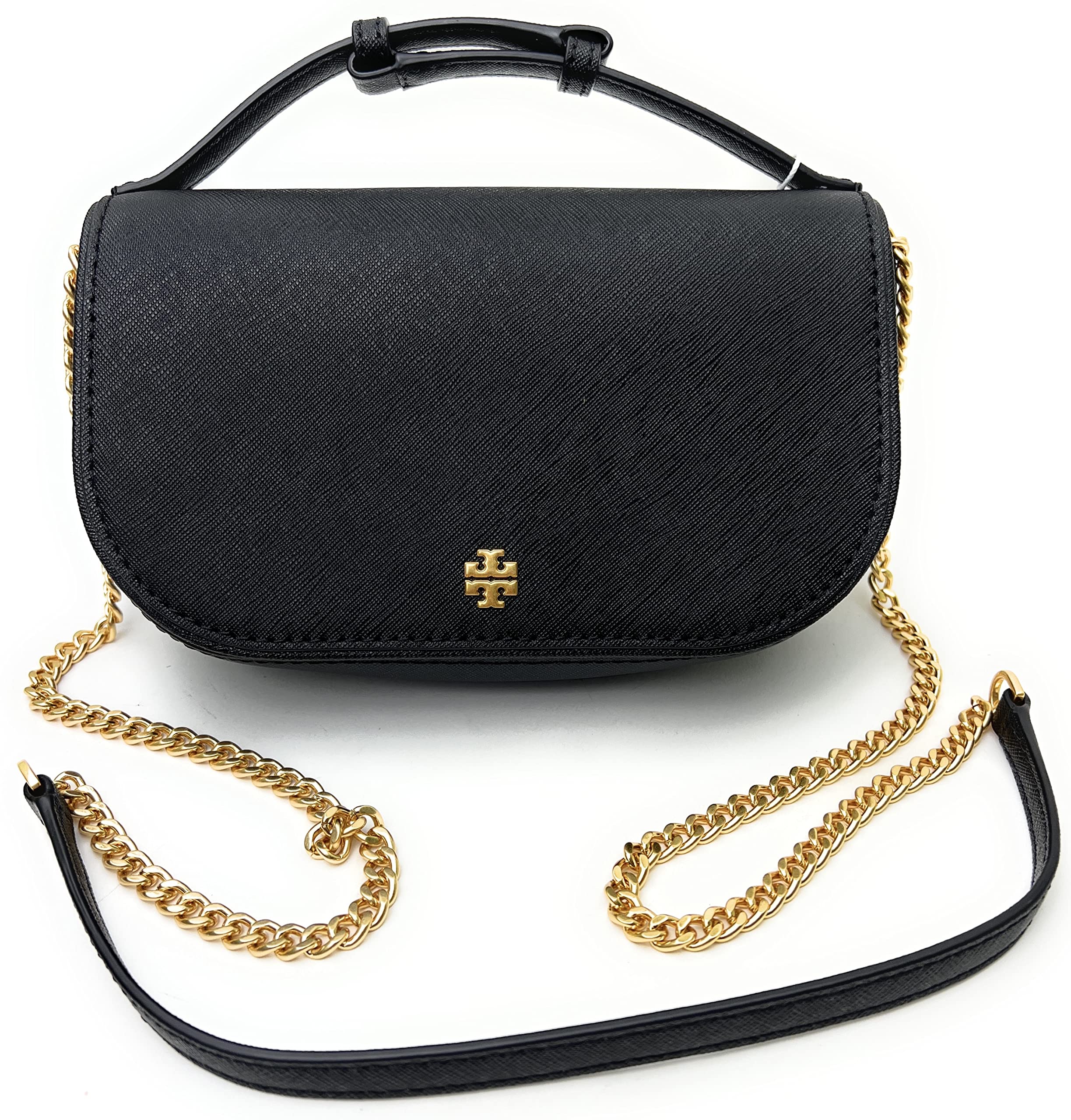 Tory Burch Emerson Top Handle Crossbody Bag for Women - Genuine Saffiano Leather, Black | Perfect for Work, Travel & Everyday Use