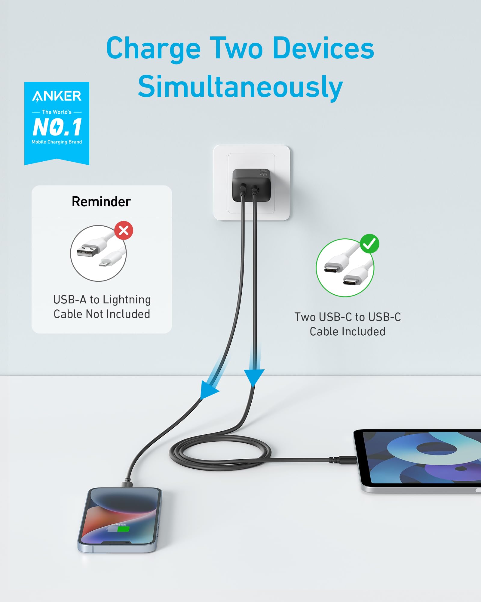 Anker 20W USB C Charger 2-Pack with 10,000mAh Power Bank - Fast Charging for iPhone 16, Android Phones & Tablets - Portable Charger for Travel, Camping & Emergency Power Backup