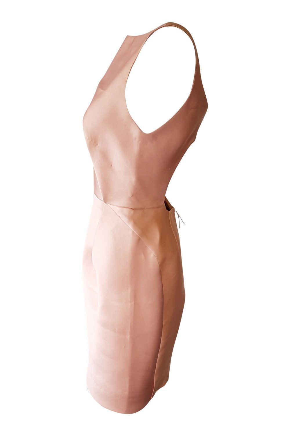 J.MENDEL Oyster Pink Silk Backless Mini Dress - Women's Size UK 8 (US 4) - Elegant Evening Gown for Cocktail Parties, Weddings & Special Occasions