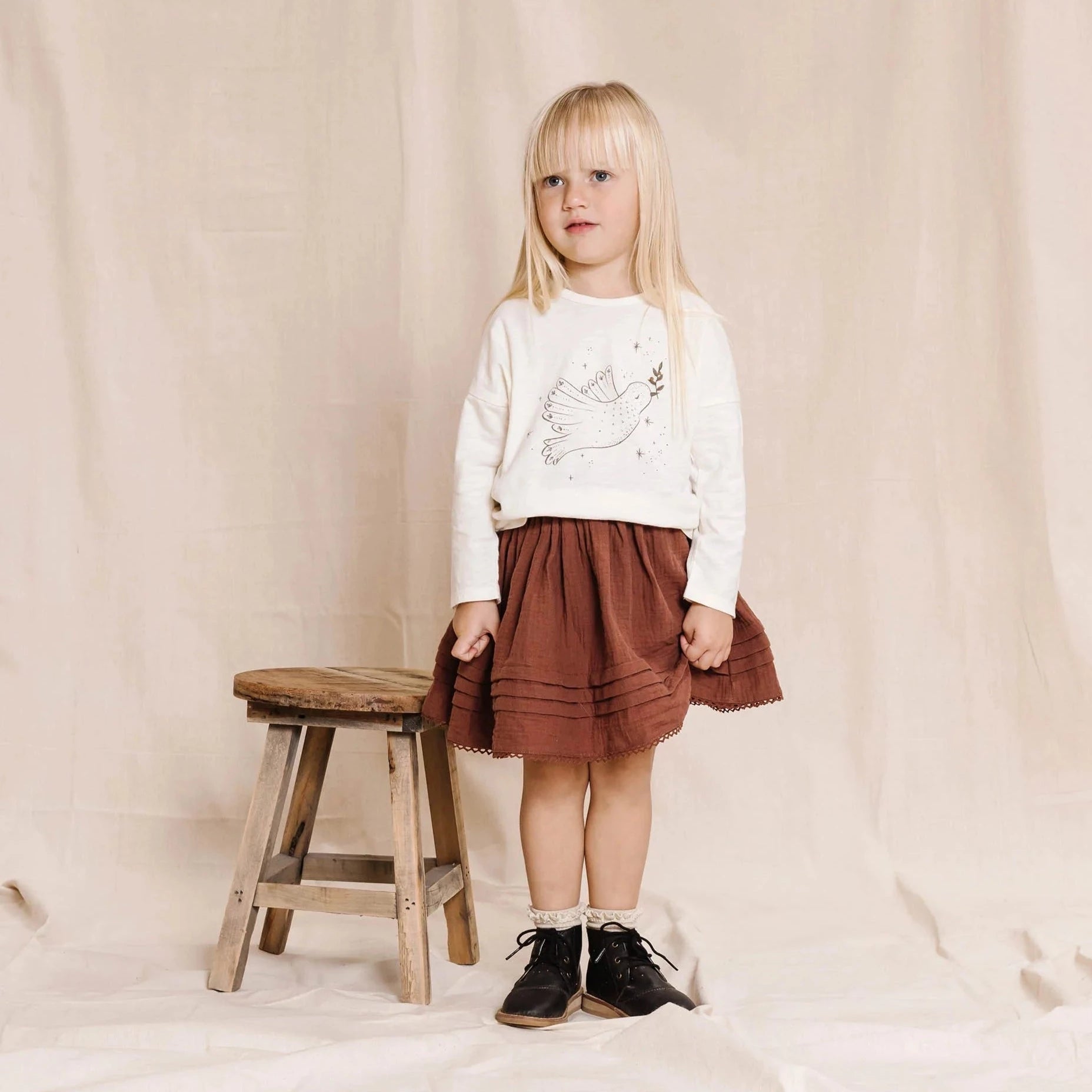 Long Sleeve T-Shirt with Dove Print in Ivory - Soft Cotton Casual Top for Women | Perfect for Everyday Wear, Layering & Fall Outfits
