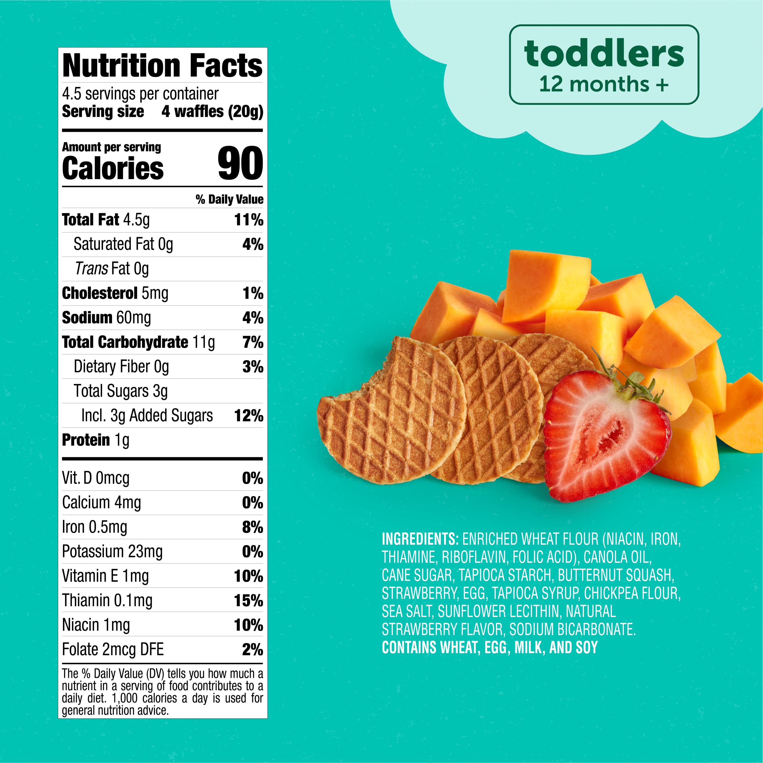 Beech-Nut Toddler Snacks Mini Waffles with Hidden Veggies - Butternut Berry Flavor, Non-GMO, 3.2 oz Bags (7 Pack) | Healthy Baby Food for On-the-Go, Daycare & Travel Snacking