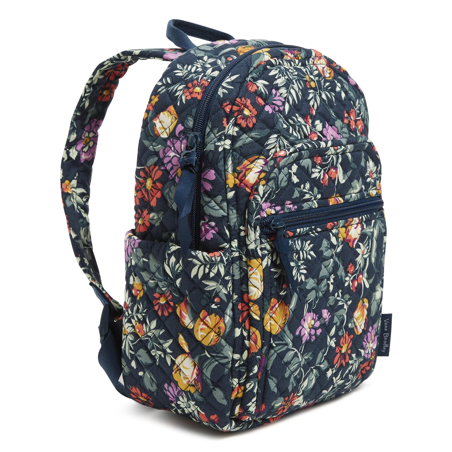 Vera Bradley Women's Cotton Small Backpack - Lightweight Travel Daypack, Fresh-Cut Floral Green, Perfect for School, Work & Outdoor Adventures