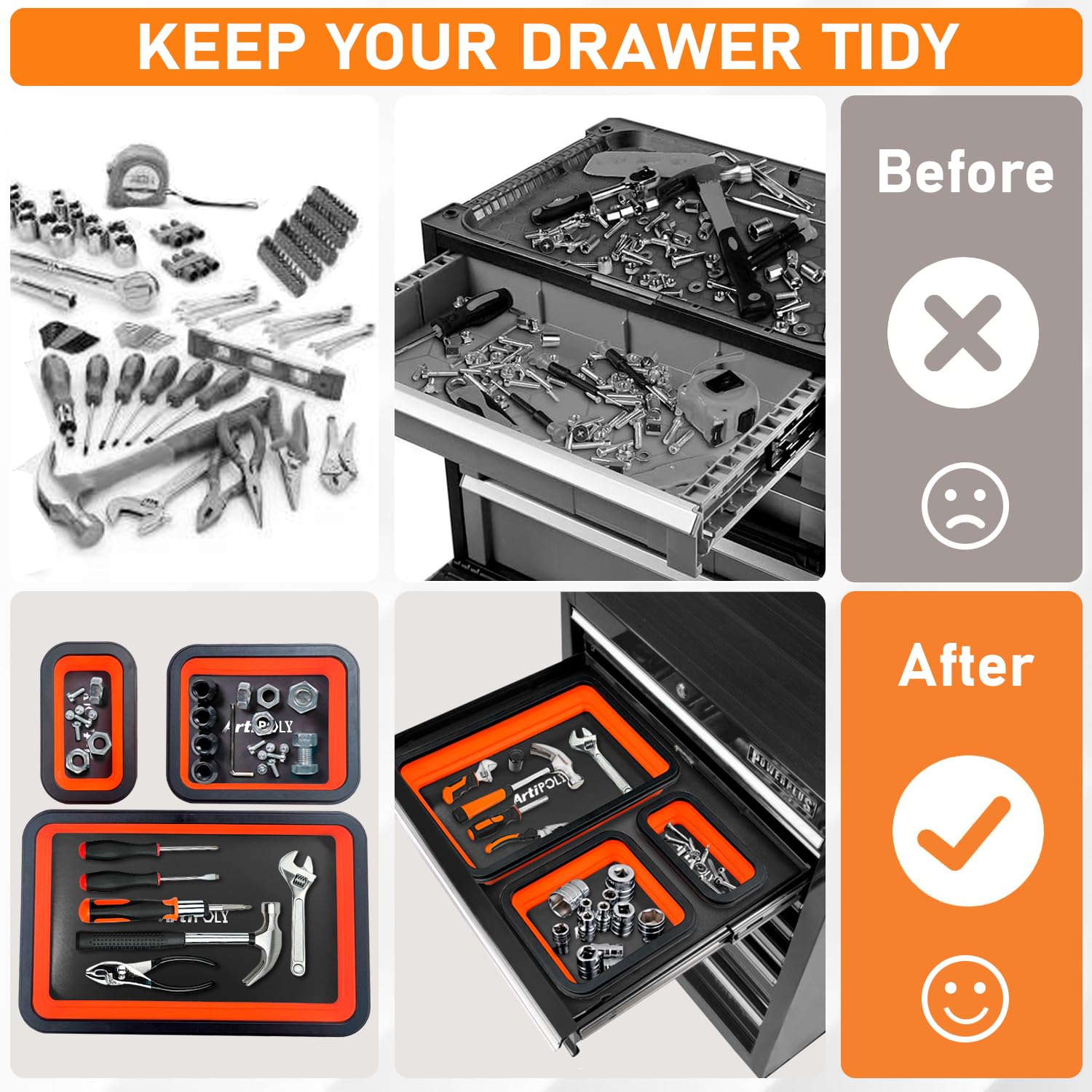 Collapsible Magnetic Parts Tray Set - 3 Sizes Foldable Silicone Tool Trays for Bolts, Screws, Nuts & Small Metal Parts | Durable Mechanic Organizer for DIY, Auto Repair & Workshop Organization | Perfect for Garage, Home Improvement & Professional Use