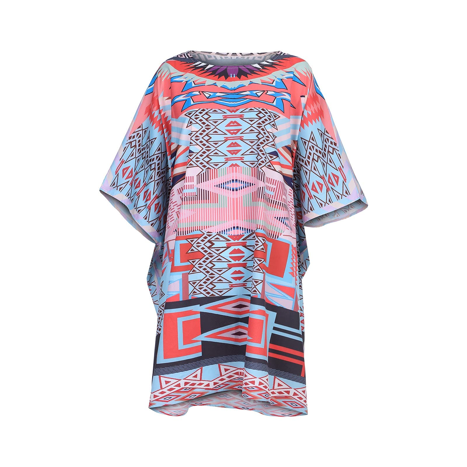 Boho Plus Size Women's Tunic Dress - Loose Sleeve Kimono Blouse & Tunic Top | Flowy White Shirt Dress for Casual Wear, Beach Cover Up & Festival Outfit