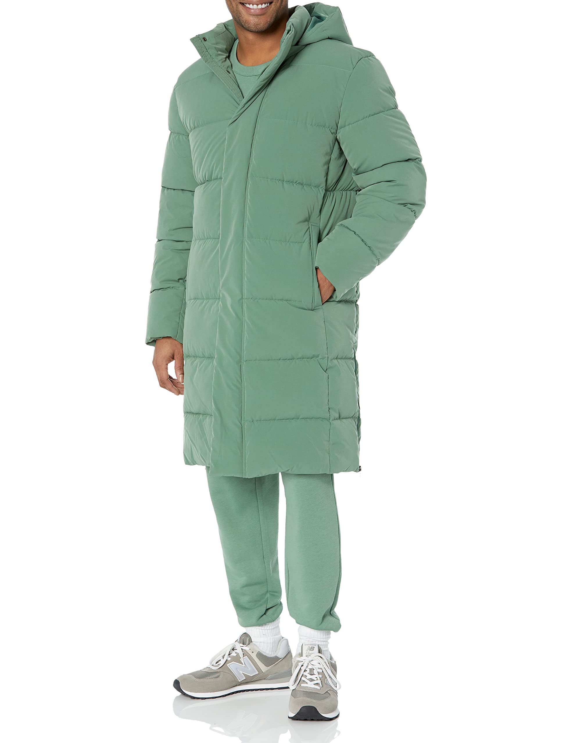 Amazon Essentials Men's Hooded Long Puffer Coat - Lightweight Winter Jacket with Water-Resistant Shell for Cold Weather | Perfect for Outdoor Activities, Commuting & Casual Wear