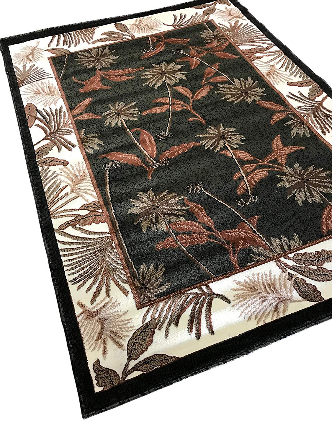 Modern Tropical Palm Tree Area Rug - Green & Black Design 8x10 Feet - Perfect for Living Room, Bedroom, or Beach House Decor