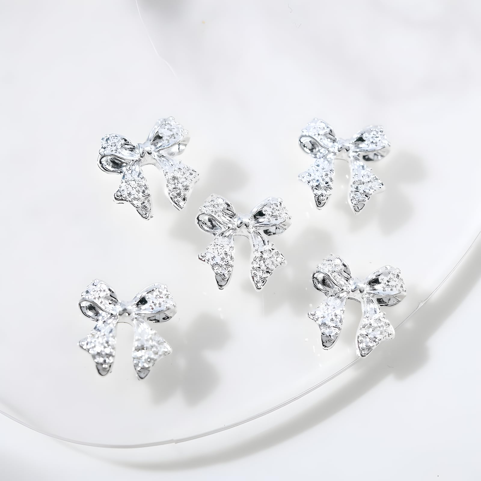 36 Pcs 3D Alloy Bow Nail Charms - Silver & Gold Rhinestone Nail Art Decorations for DIY Acrylic Nails | Perfect for Women and Girls Nail Art, Bridal Manicures, Party Nail Designs