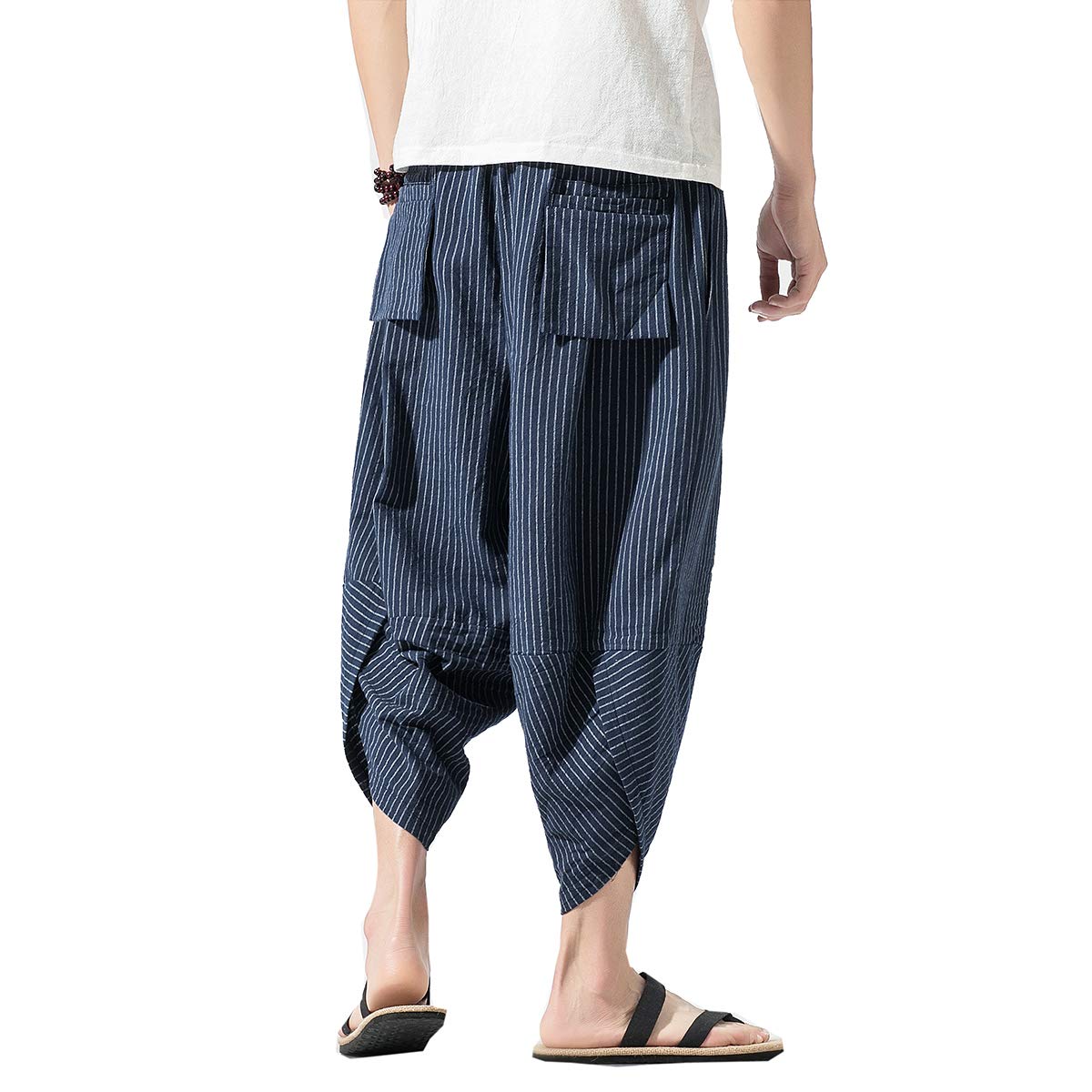 Seidarise Men's Linen Capri Pants - Summer Harem Trousers with Wide Leg & Baggy Fit - Perfect for Beach, Yoga, and Casual Wear