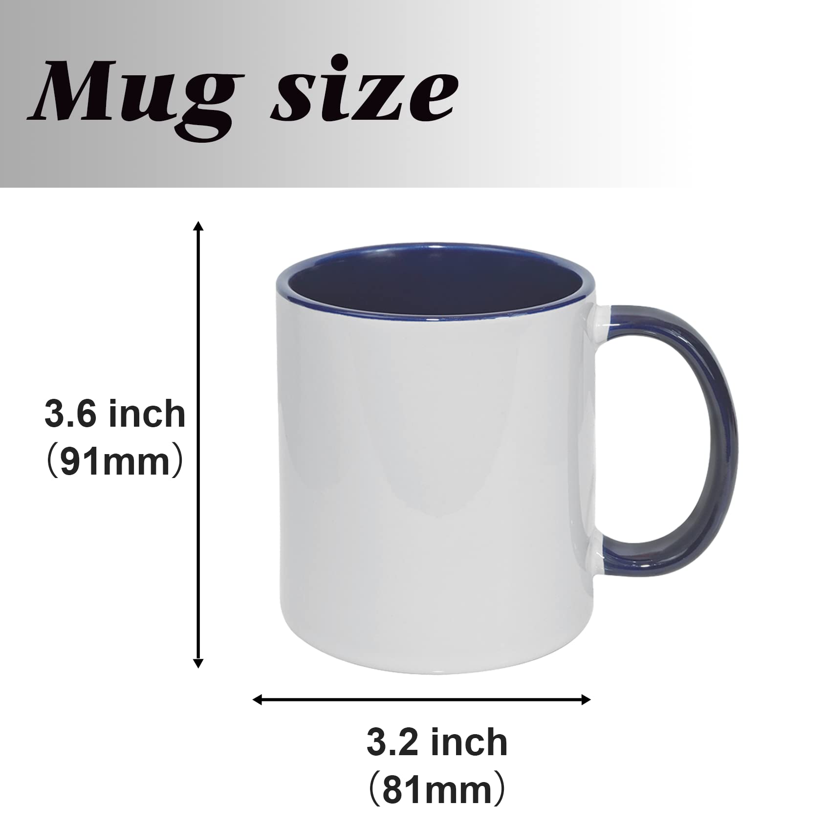 Premium Sublimation Blank Ceramic Coffee Mugs - 11oz Set of 6 - Dishwasher Safe with Dark Blue Interior & Handle - Perfect for Hot/Cold Beverages, Milk Tea, Coffee, Water - Ideal for Home, Office, Gifts & Custom Printing