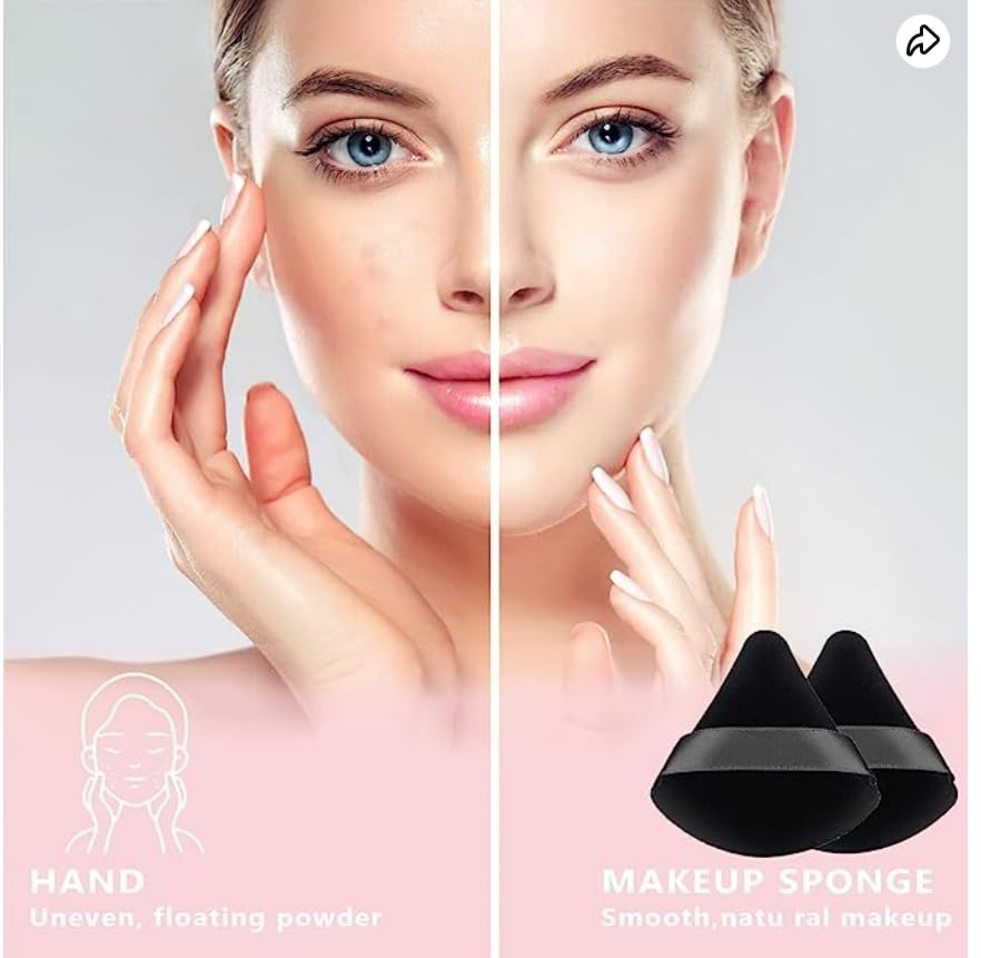 COSSESS Triangle Powder Puff - 2 Pack Makeup Sponge for Loose & Body Powder | Wet & Dry Cosmetic Sponge for Contouring, Under Eyes & Face | Soft Cotton Blender for Flawless Makeup Application | Perfect for Daily Use & Professional Makeup Kits