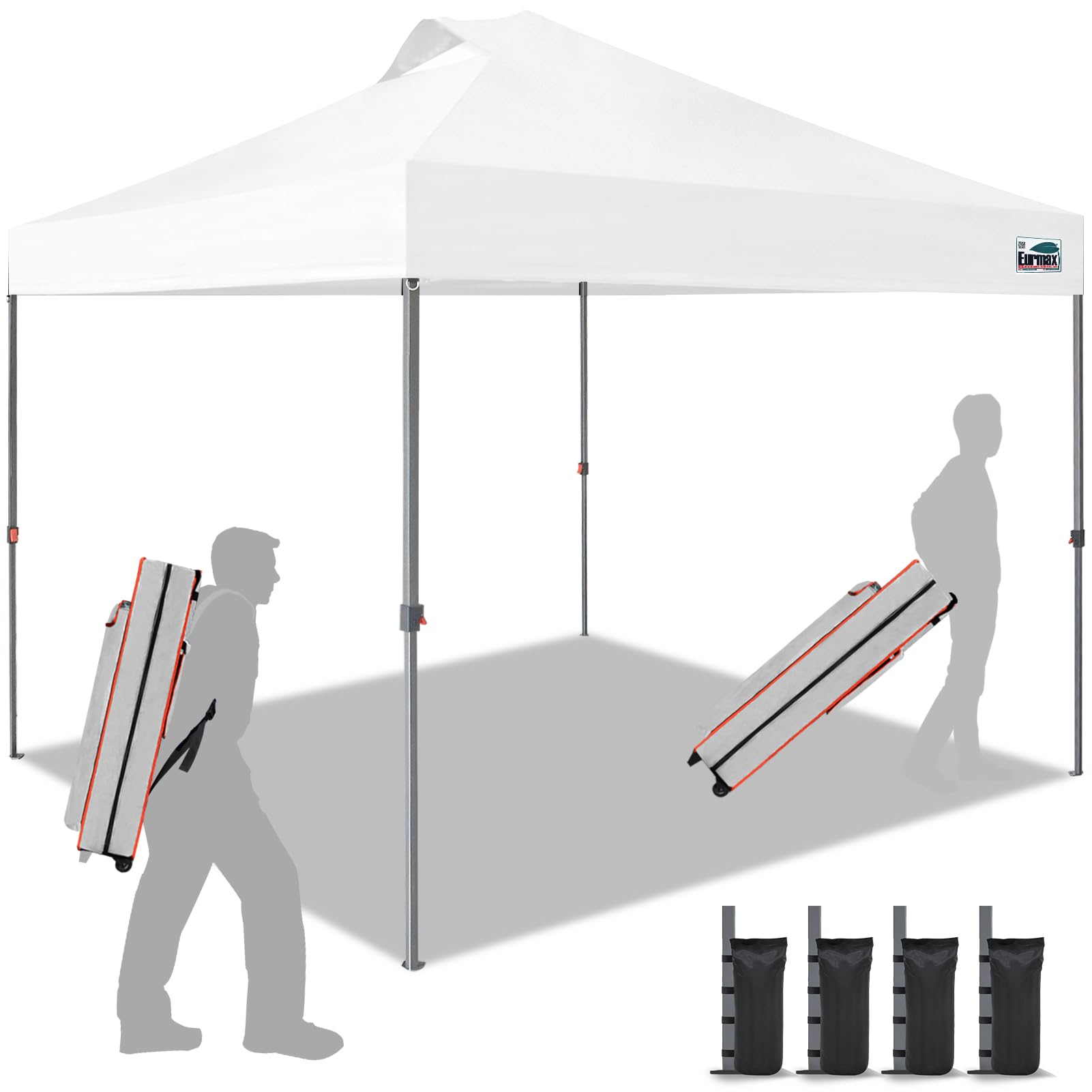 Eurmax USA NOMATTER 10x10ft Pop Up Canopy Tent - One-Person Setup Portable Shelter for Outdoor Events, Instant Sun Shade with Bonus 4 Sand Bags (White) | Perfect for Beach Parties, Camping, Farmers Markets & Backyard Gatherings