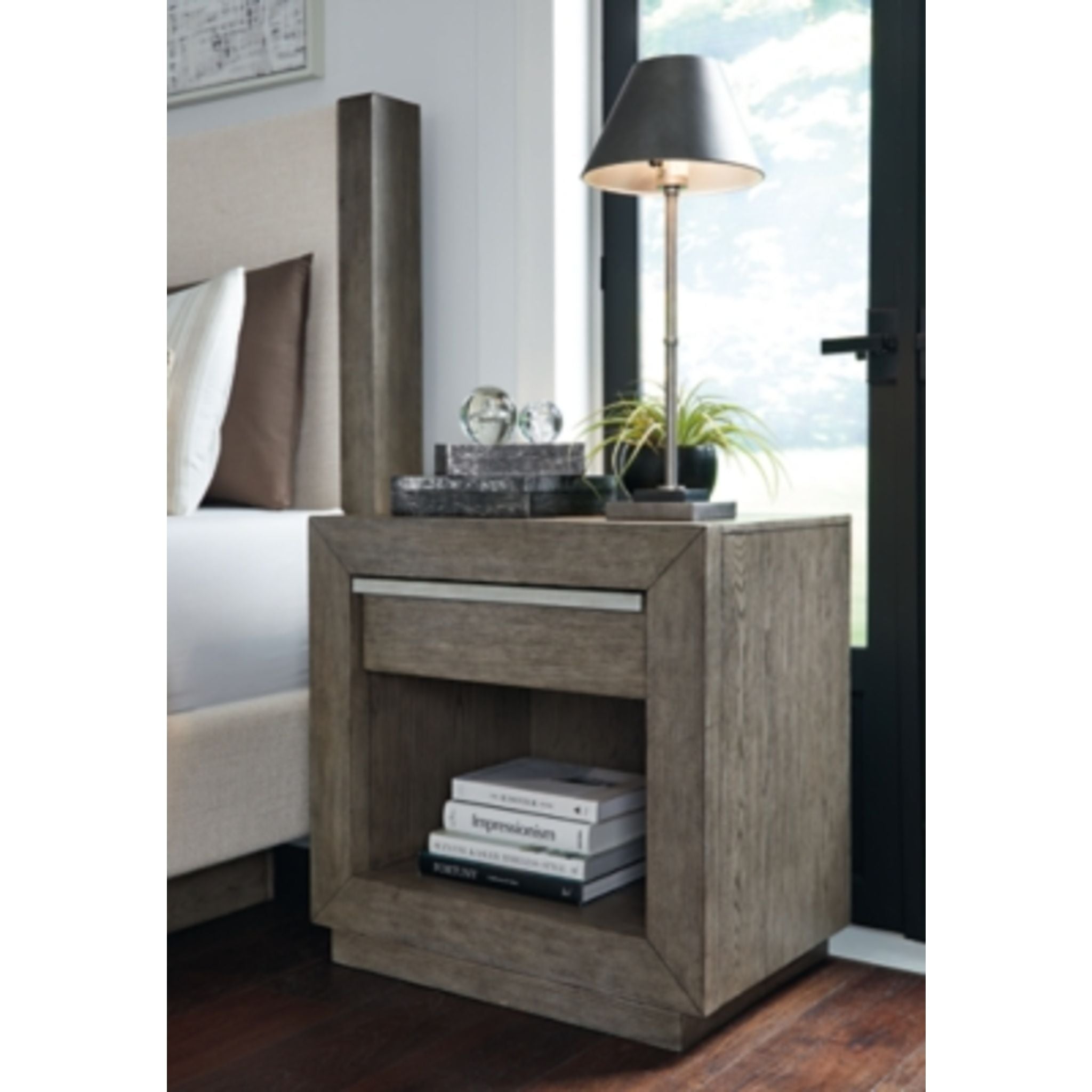 Anibecca Nightstand - Weathered Gray Finish, Modern Bedside Table with Storage Drawer for Bedroom, Living Room, or Office
