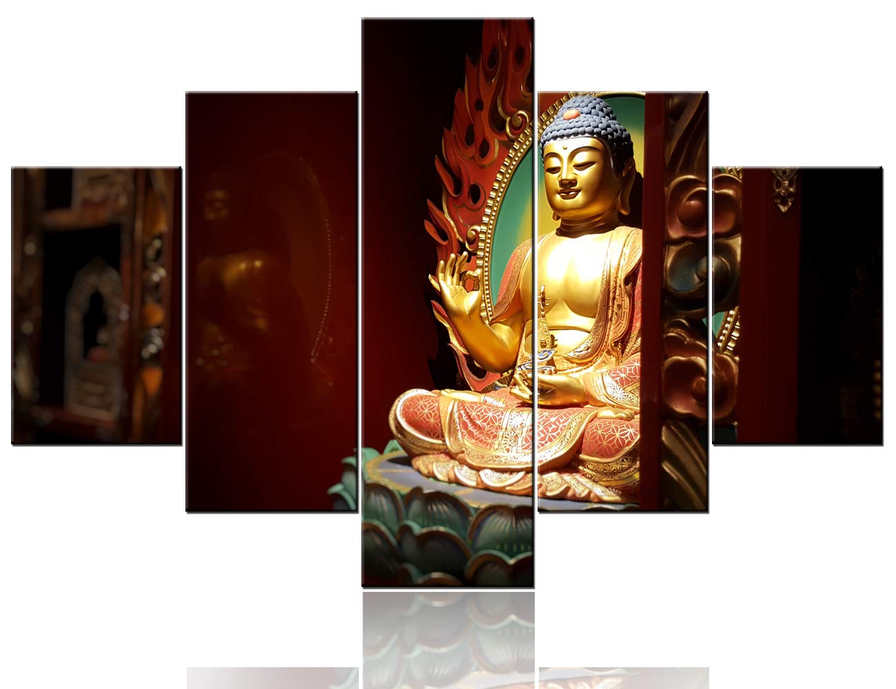 TUMOVO 5-Piece Black and Gold Buddha Wall Art Set - Modern Meditation Paintings for Living Room, Home Office & Studio Decor (60