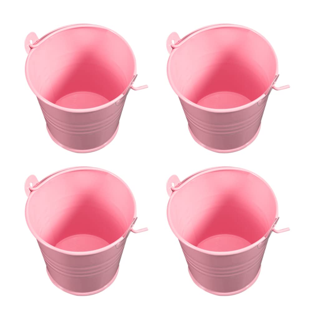 4-Piece Mini Metal Buckets with Handles - Small Iron Round Flower Pots, Plant Baskets & Pen Holders for Home, Office, Party Decor (Pink) - Perfect for Plants, Candy Storage, Desk Organization & Gift Packaging