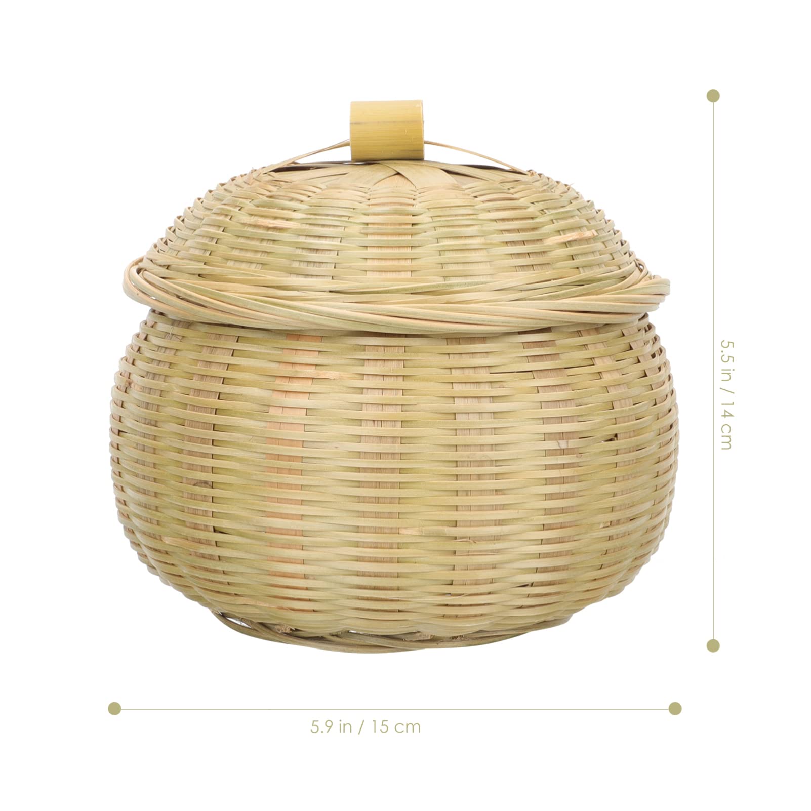 YARDWE Bamboo Woven Storage Basket with Lid - 15x14cm Round Organizer Bin for Food, Bread, Table Decor | Perfect for Kitchen, Pantry & Home Organization