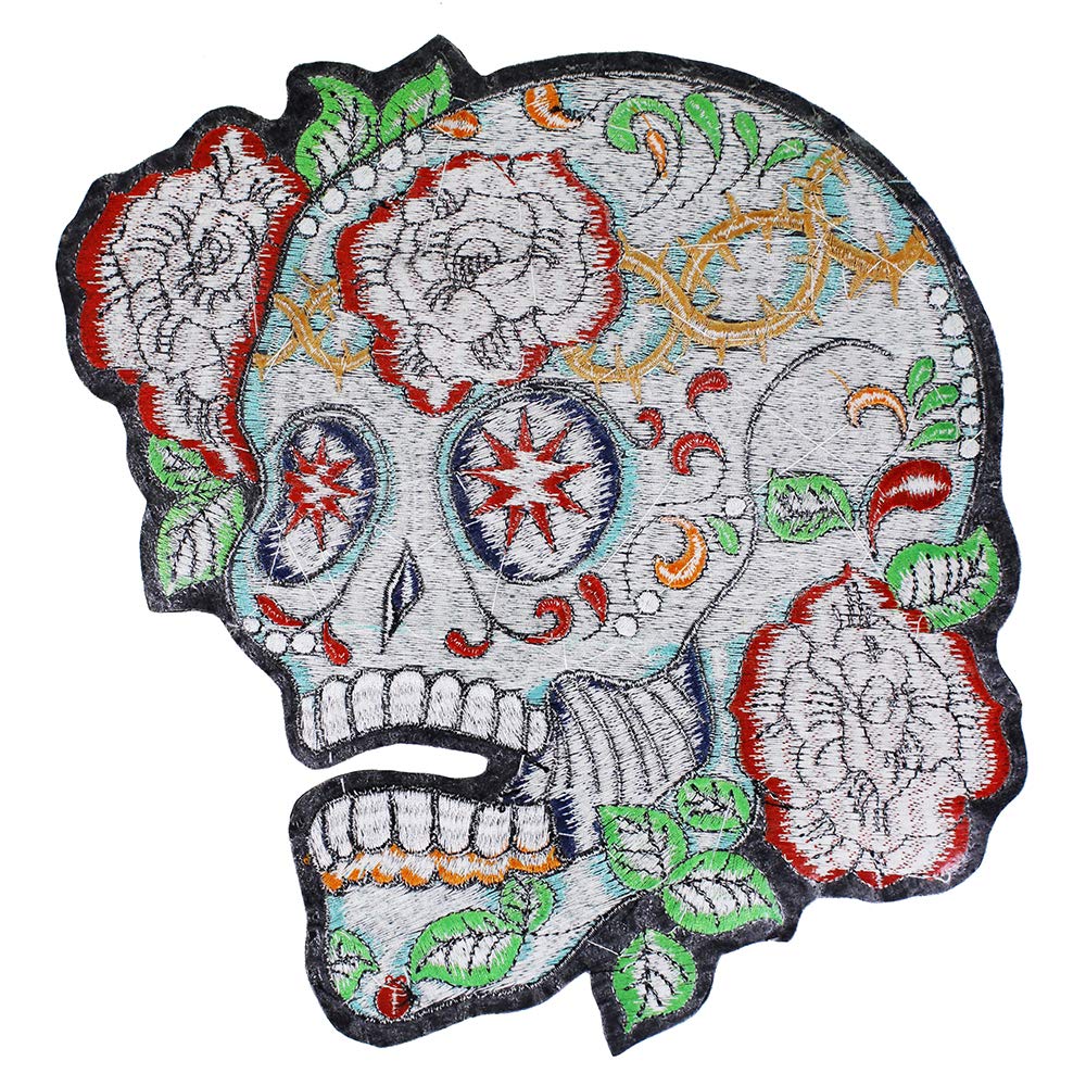 Skull Rose Embroidery Iron-On Patch - Gothic Applique for Jackets, Bags & DIY Crafts - Premium Embroidered Sticker (1 Piece)