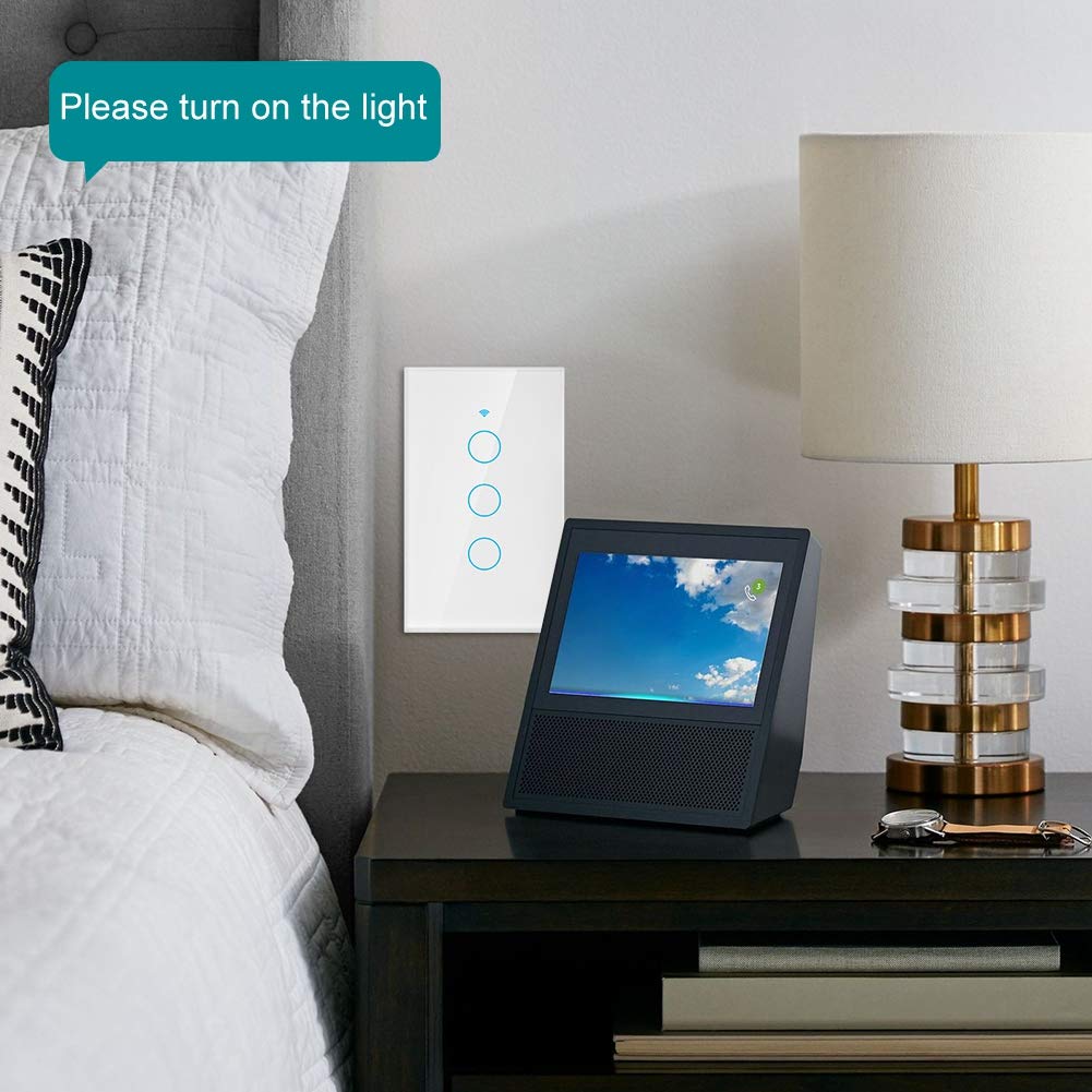 3-Way Smart Light Switch with Remote & Voice Control - Compatible with Google Home & Siri - Wall Mounted Single Circle Design (US White) - Perfect for Home Automation & Smart Lighting Systems